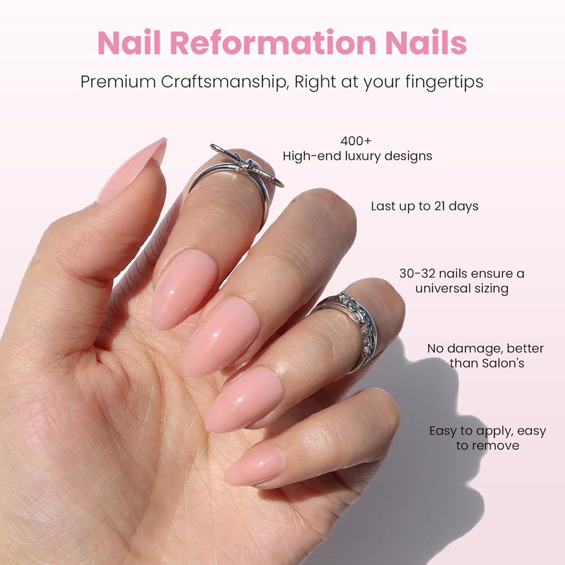 Press On Nails - Baby Blush Soft Pink Almond | Salon Quality Reusable Stick-On Nails in 16 Sizes - 32 Nail Kit with Glue