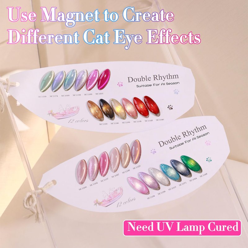 Double Rhythm 28Pcs 0.5Oz Cat Eye Gel Nail Polish Set Same Color Same Bottle Magnetic Gel Polish Kit Nail Art Manicure Salon DIY at Home (Silver Gold Red Black-T24-7)