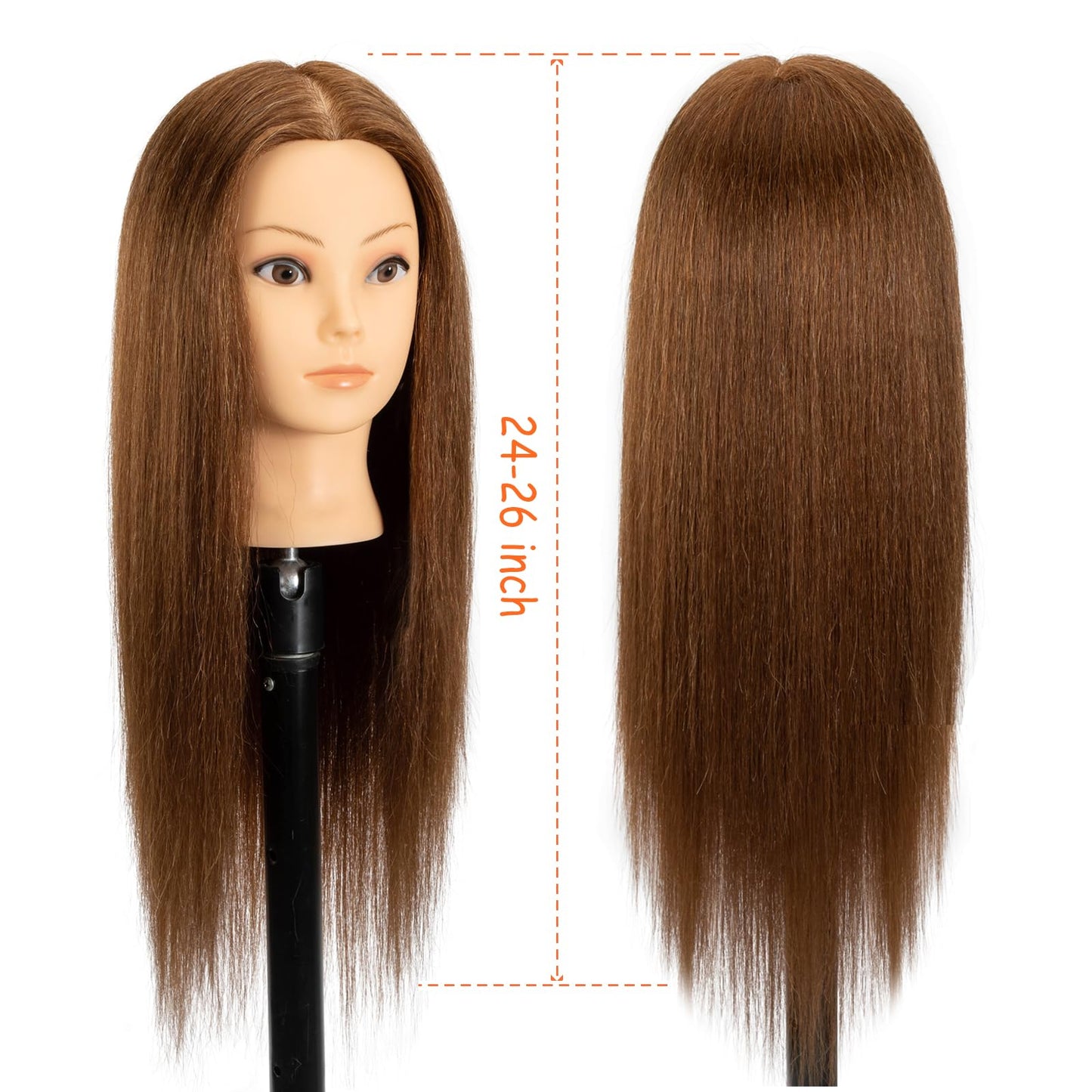 Mannequin Head 100% Real Human Hair, Cosmetology Human Hair Mannequin Head Hairdresser Practice Training Head (Brown)