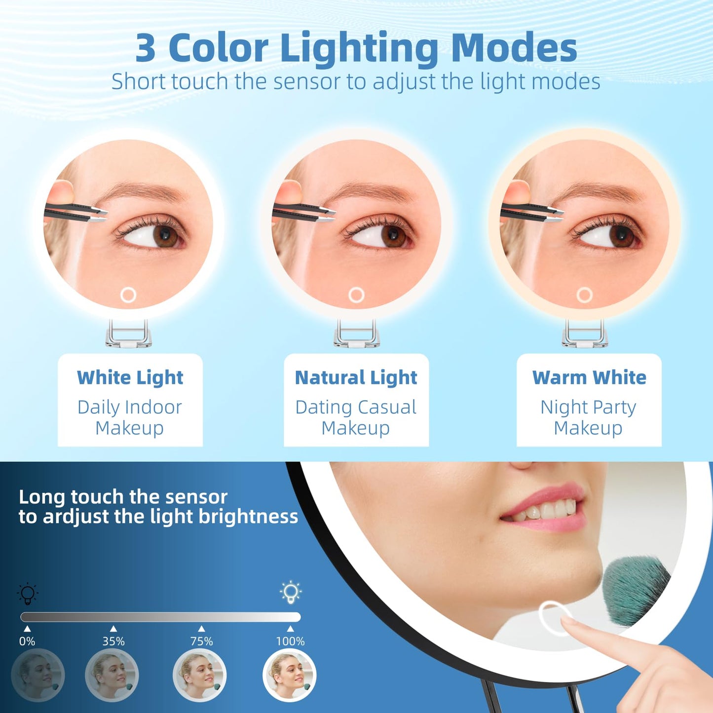 30X Magnifying Mirror with Light, Large 6'' Magnifying Makeup Mirror with Light 30x, Travel Mirror with 30X High Magnification Compact 30x Magnified Mirror with Light, 3 Suction Cup & Adjustable Stand