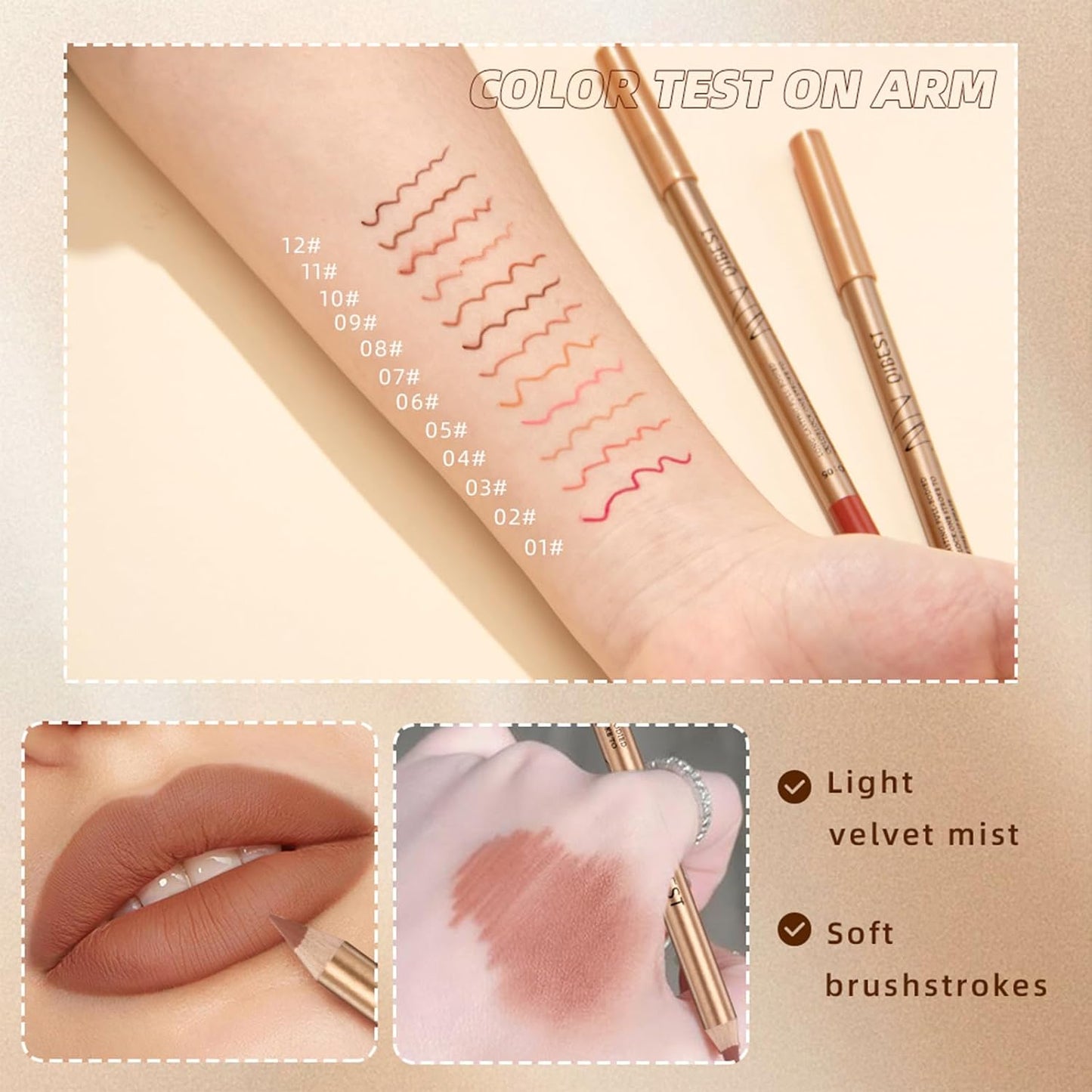 Matte Lip Liner Set - 12PCS Waterproof, High Pigmented Creamy Pencils | Long Lasting, Non-Fading for Women