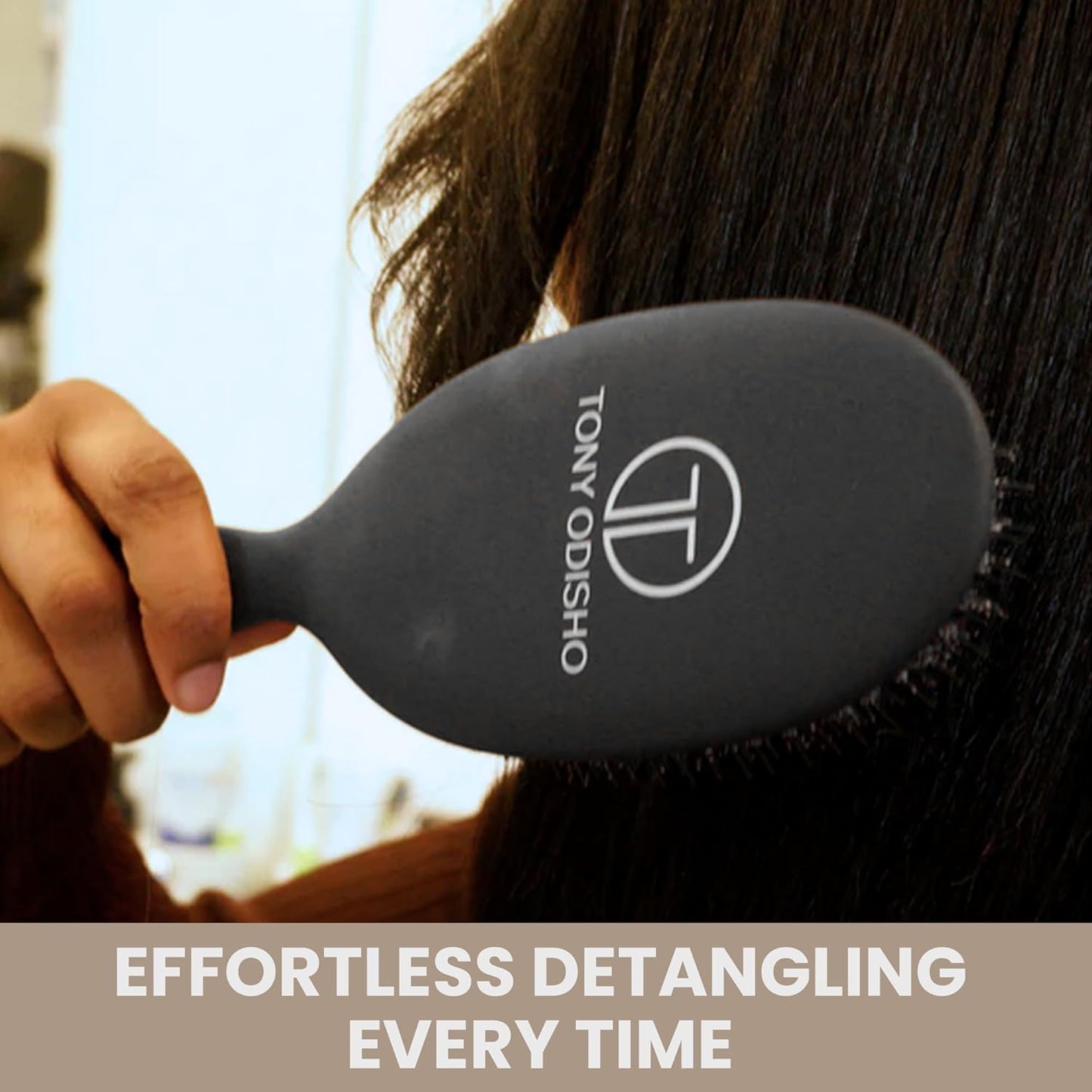 Professional Paddle Hair Brush - Tourmaline Cushion Brush with Boar Bristles for Gentle Detangling | Large Black