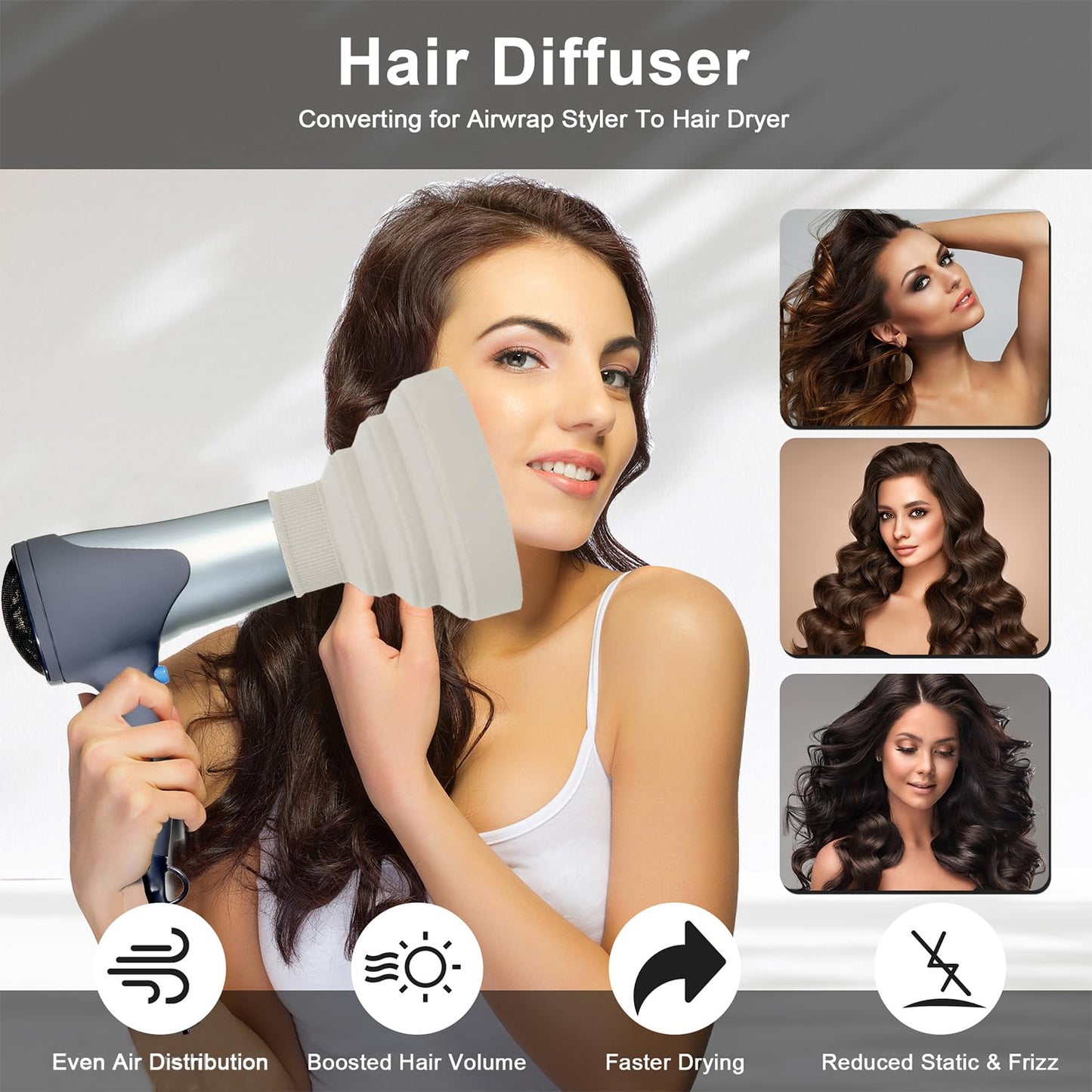 WAJIAYON Universal Collapsible Hair Dryer Diffuser Attachment-Foldable Portable Travel and Easy Storage Hair Diffuser Fit Most Hair Dryers with Nozzle Diameter D-1.575Inch to 1.968 Inch (4-5cm)- Stone