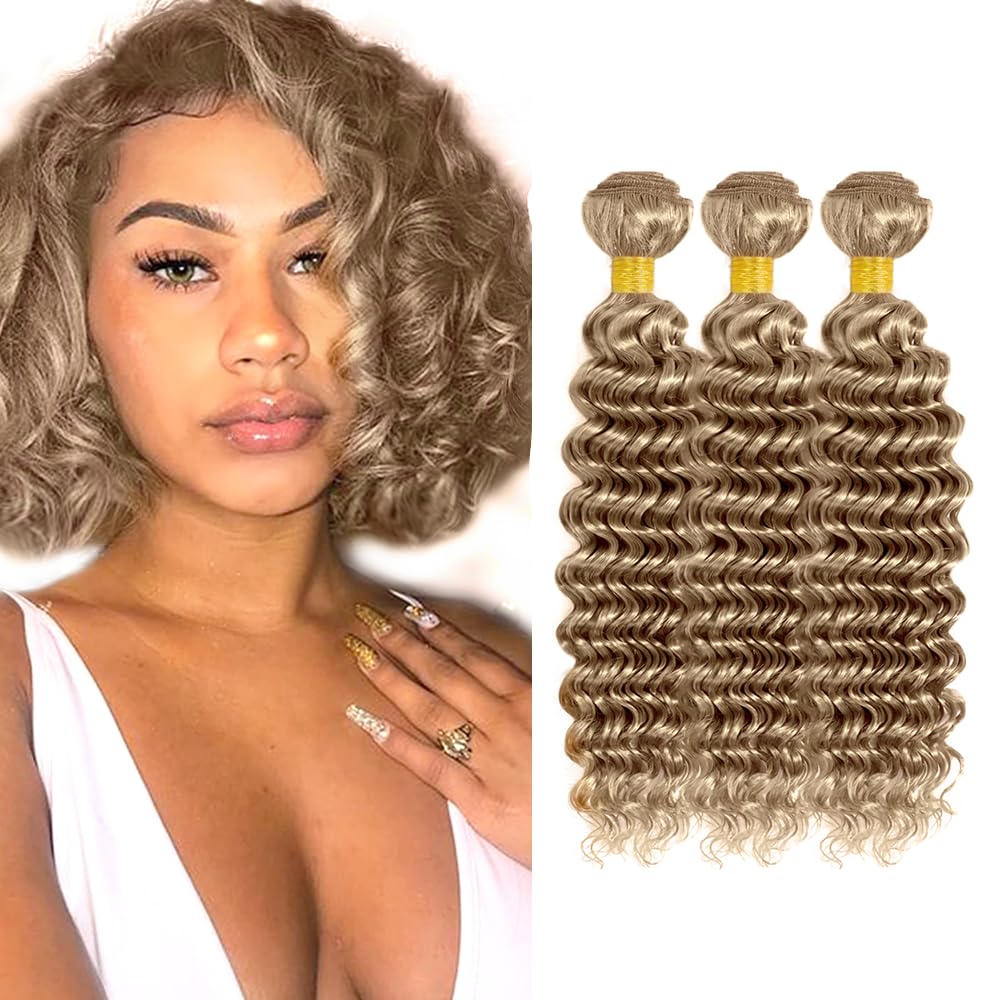 24 26 28 inch Color 22 Human Hair Bundles Ash Blonde Deep Wave Bundles Blonde Wet and Wavy Bundle #22 Deep Wave Bundle