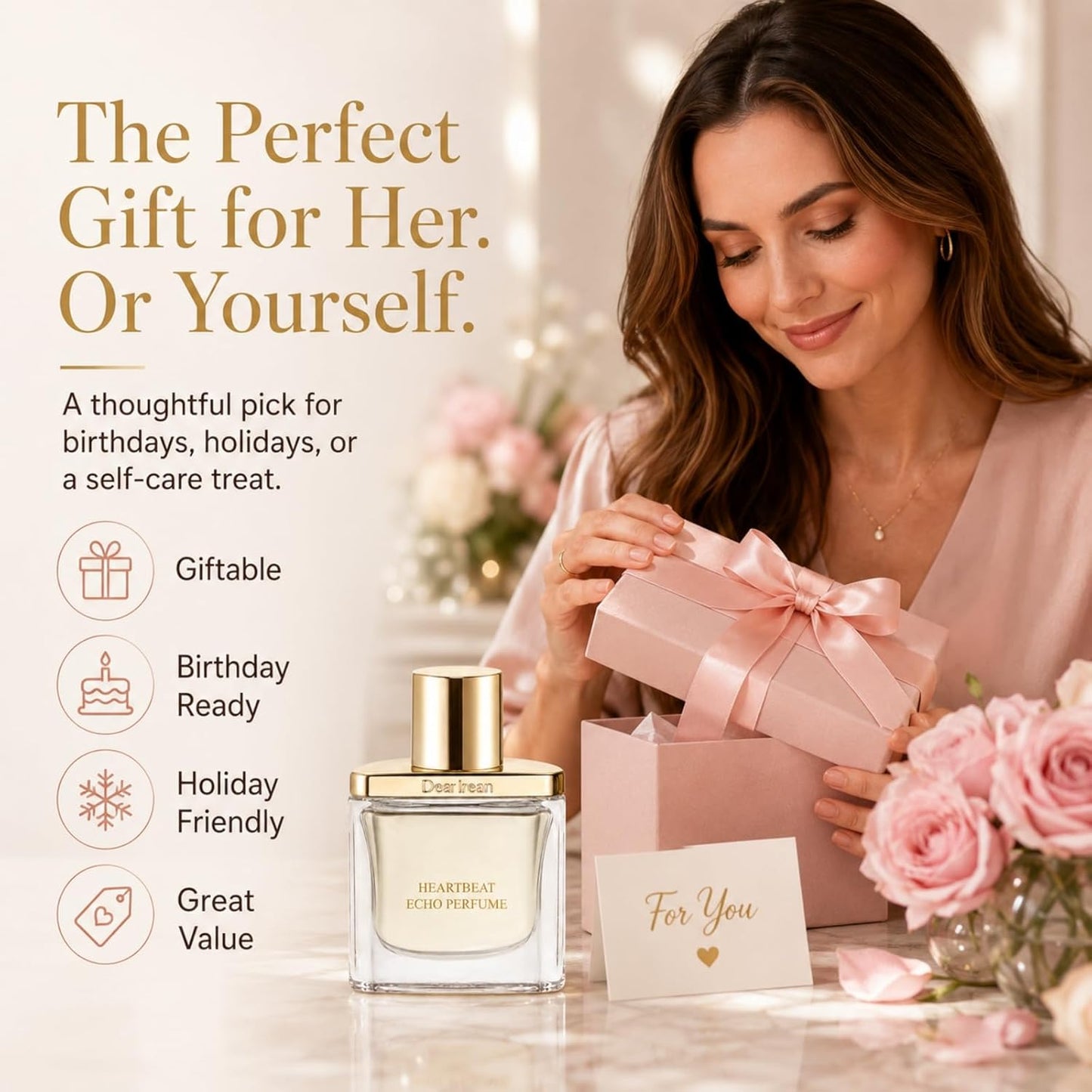 Dear Irean Women's Floral Romance Perfume - Long Lasting Jasmine & Rose | Mini Travel Size 0.34 Oz