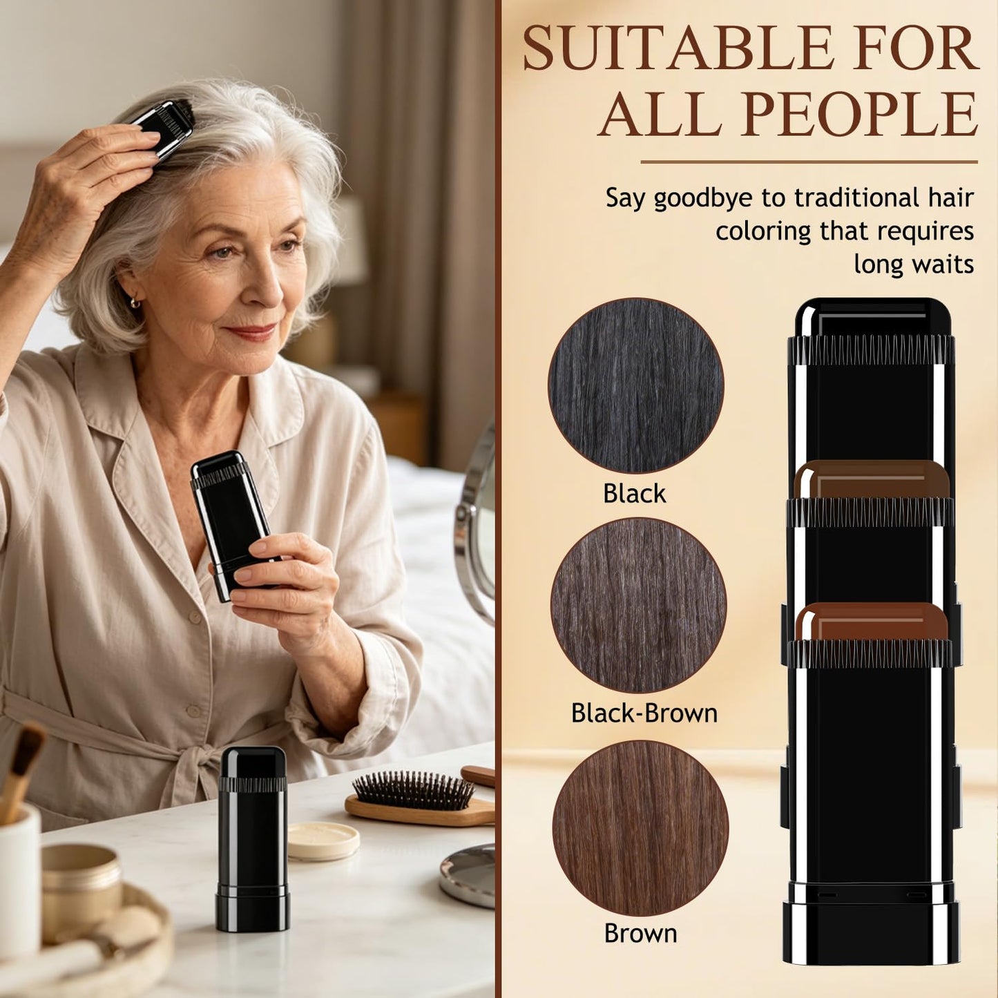Hair Color Stick - Waterproof Touch-Up Dye for Gray Hair - Portable Comb Applicator | Dark Brown