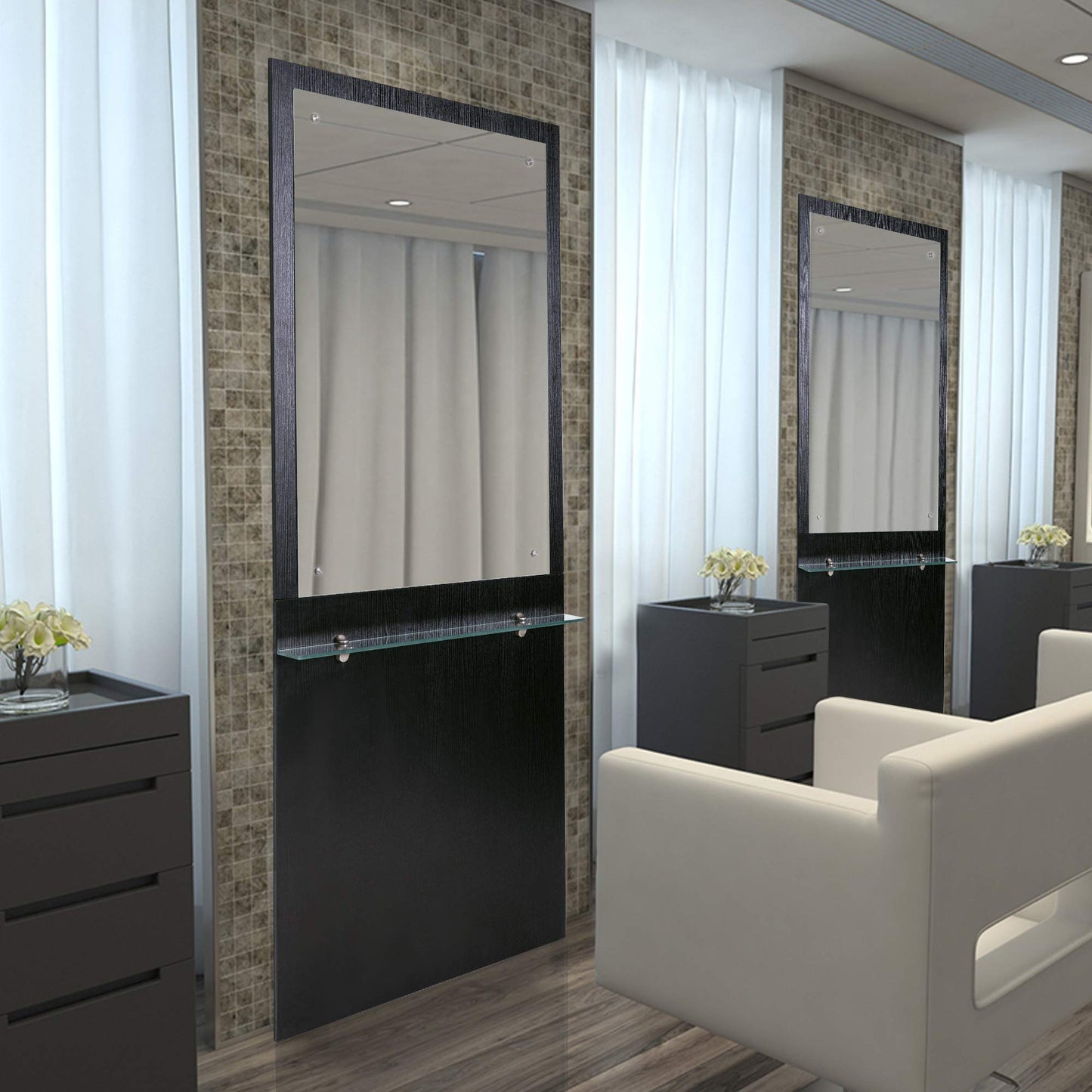 BarberPub Wall Mount Barber Station Makeup Mirrors Hair Styling Workstation Beauty Salon Spa Equipment 3016 (Black)