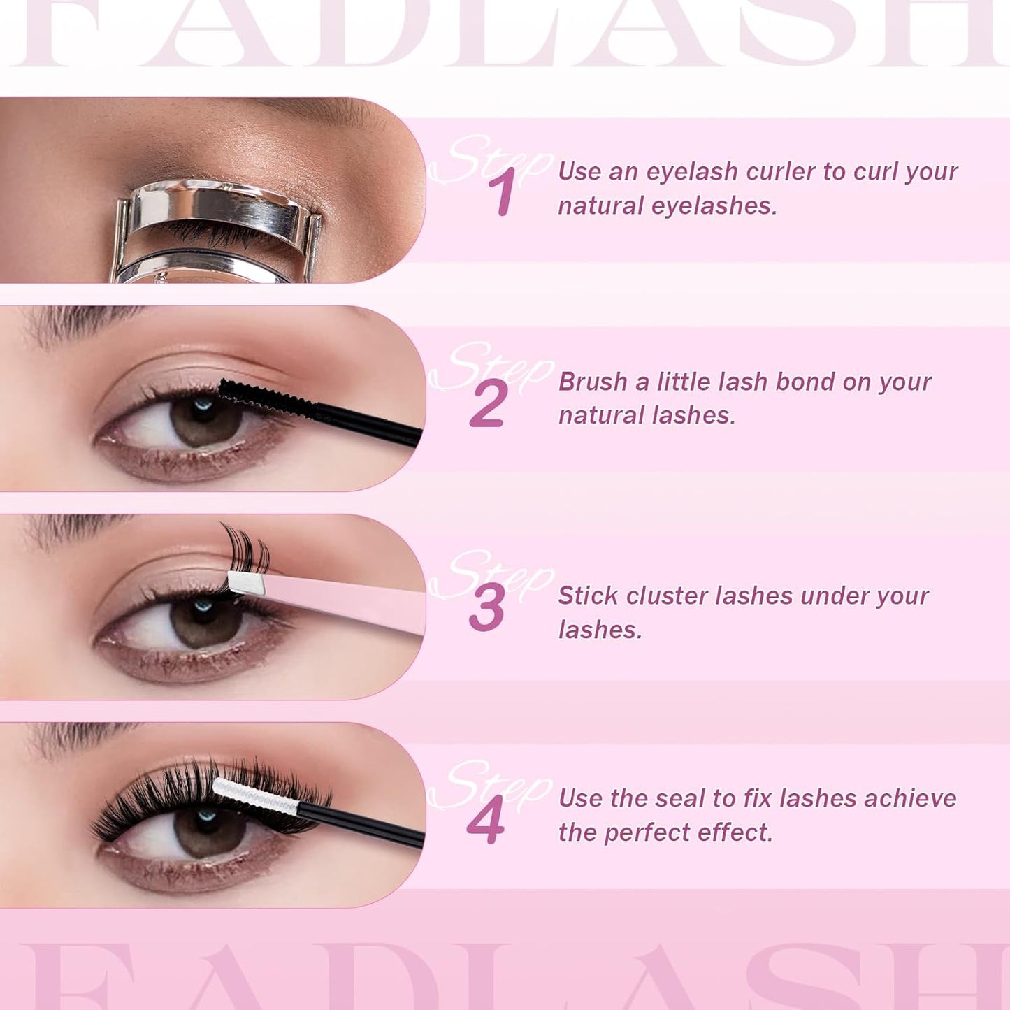 FADLASH Lash Clusters - 40D/50D/60D Natural Eyelash Extensions | Wispy 8-16mm D Curl, Soft Thin Band for DIY Use