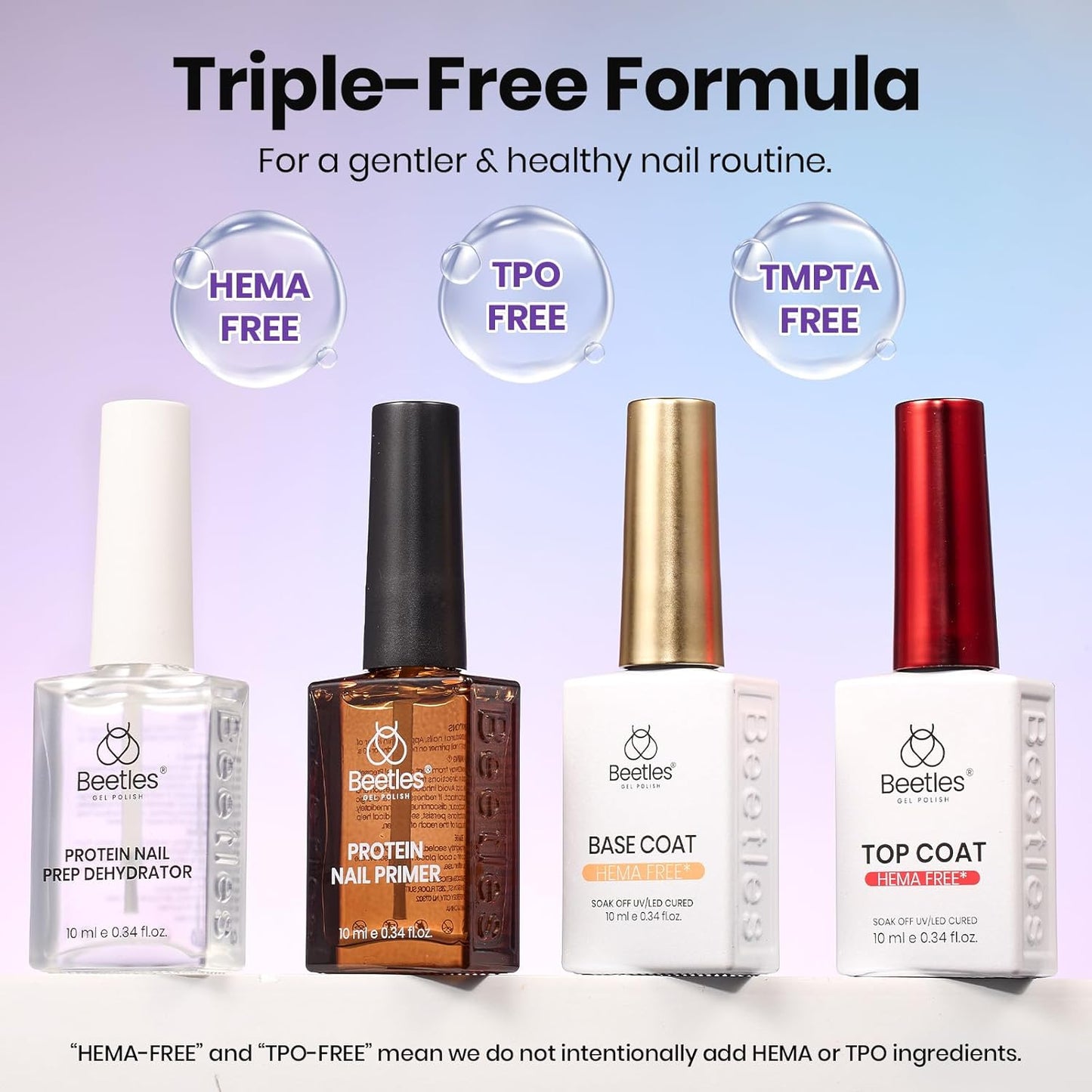 Beetles Nail Prep Dehydrator & Primer | Hema-Free Gel Base & Top Coat Kit for Sensitive Nails