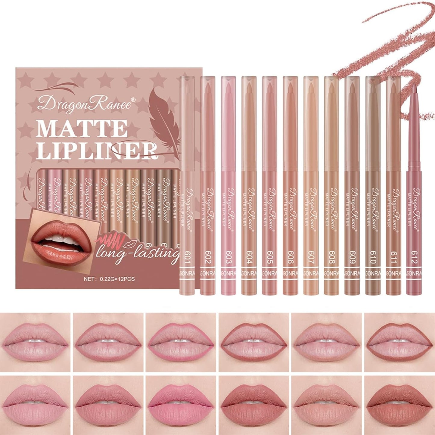 Matte Velvet Lip Liner Set - 12 Colors, Smooth & Creamy Texture | Long-Lasting Waterproof Nude Shades