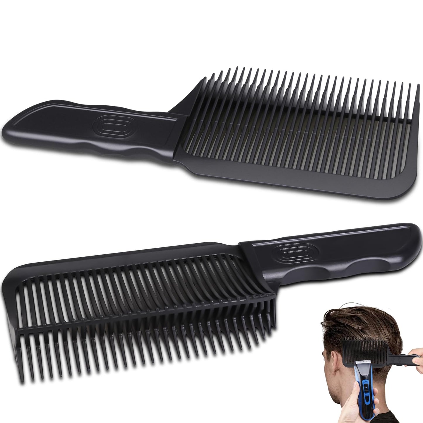 FOWSRHRG 2PCS Fade Comb, Barber Fade Comb Flat Curved Push Edge, Gradient Positioning Hair Comb For Home, Hair Salon, Men DIY Hairdresser Styling Hair Cutting Fade Guide Tools (Black)