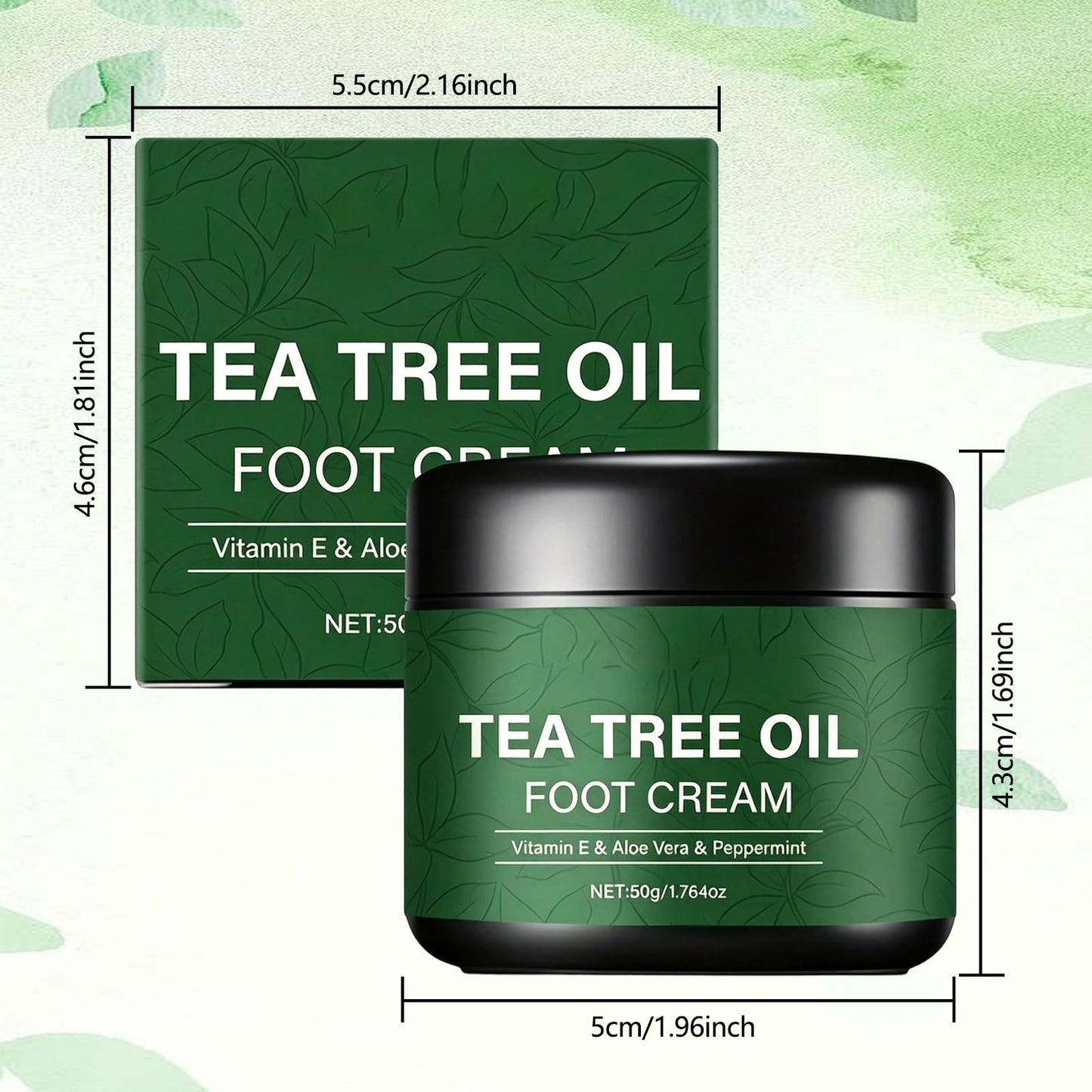 NUOKOU 2PCS Tea Tree Oil Foot Cream,with Vitamin E, Aloe Vera & Peppermint, Nourishing & Hydrating,Natural Formula for Skin