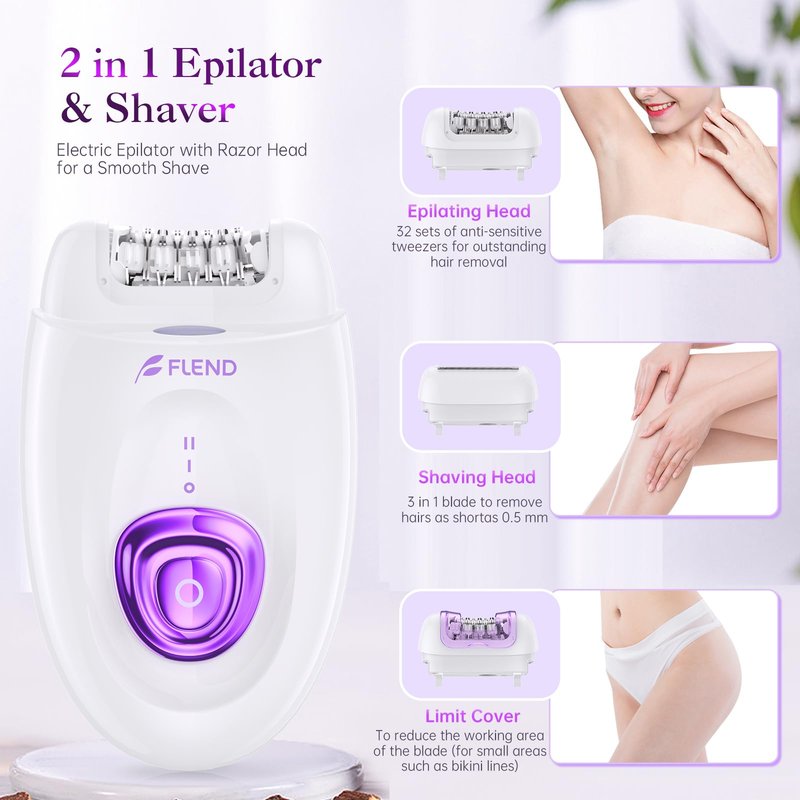 Epilator for Women, Cordless Facial Hair Removal Device with Shaver Head and Trimmer, Smooth Glide Epilators 2 Speeds & 36 Tweezers for Face Legs Arms Armpit Bikini