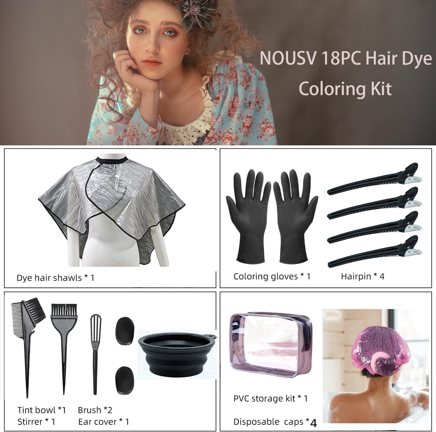 Hair Dye Kit - 18-Piece Hair Coloring Set with Bowl, Brush, Cape & Accessories | DIY Home Hair Tinting Tools