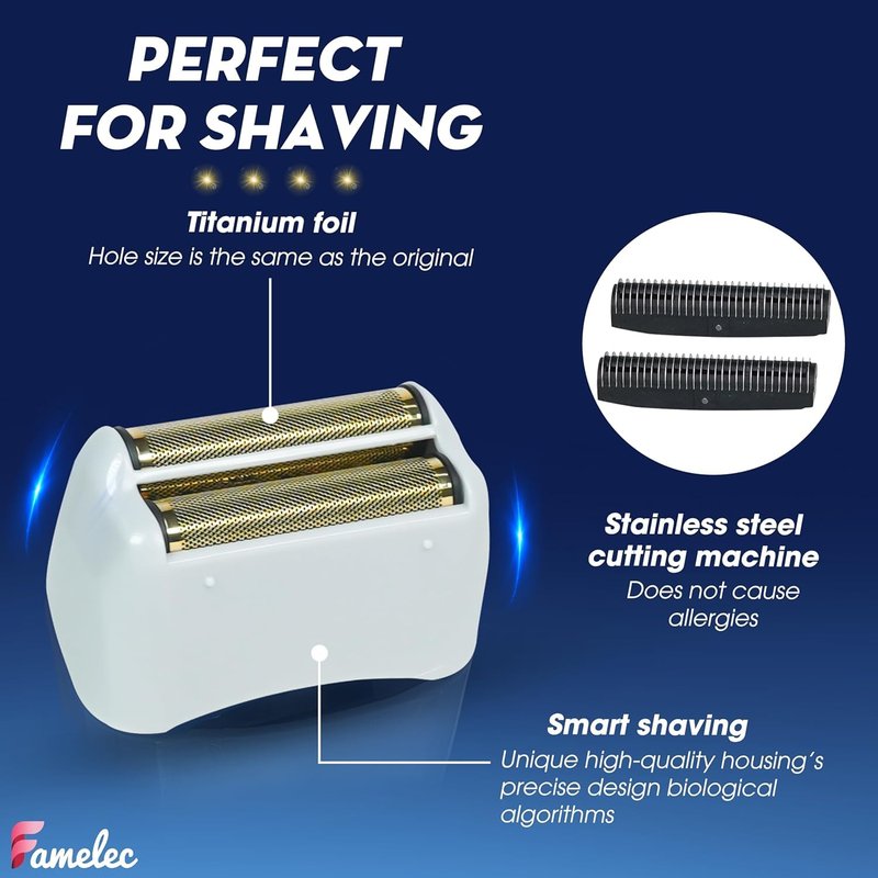 FAMELEC Pro Foil and Cutters for Andis Foil Shaver Models TS1 17150 17235 17220 TS2 17200, Razor Blades & Gold Foil Shaver Blades Compatible with Andis Shaver Foil Replacement #17155 17160 17280
