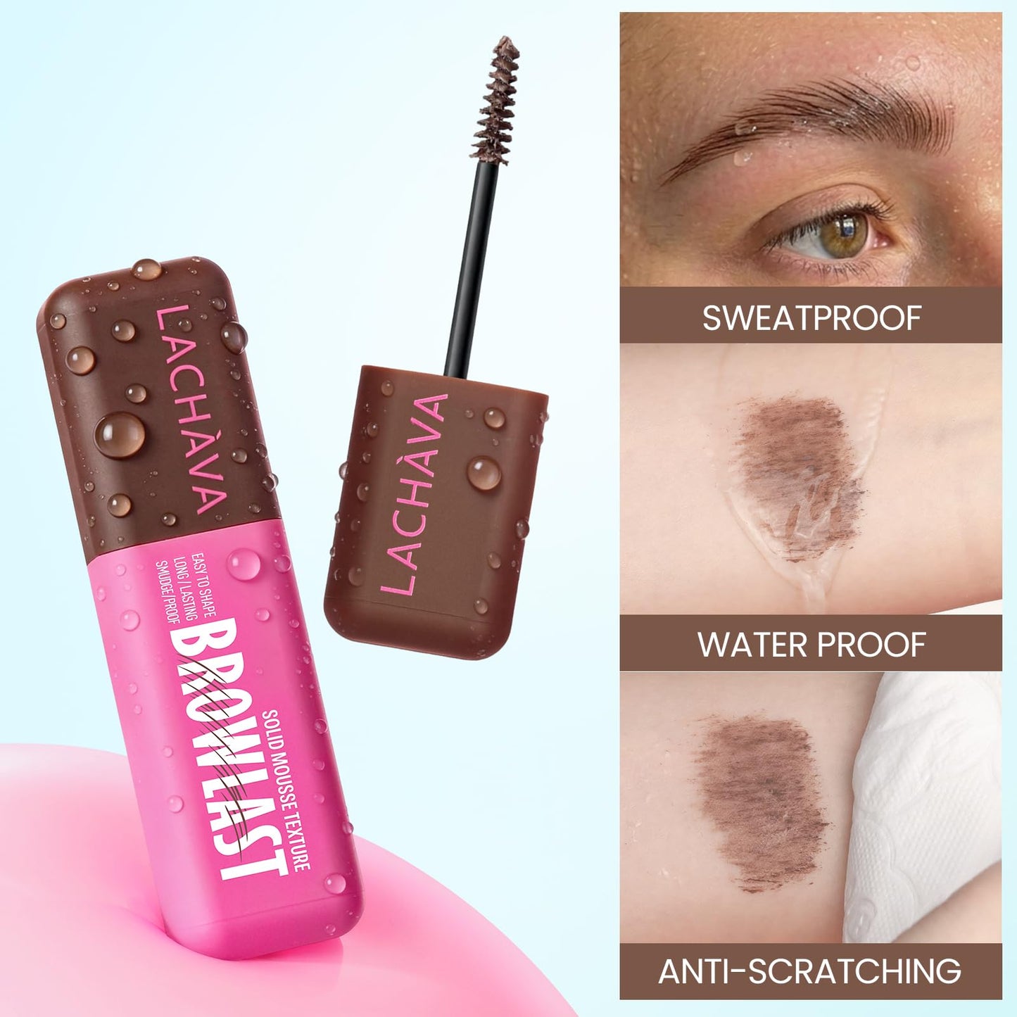2 Pack Waterproof Brow Gel, Eyebrow Tint and Setting 2-in-1 Fluffy Volumizing Brow Mousse, All Day Hold Eyebrow Gel with Brush For Natural Full-Looking Eyebrow Makeup, Black