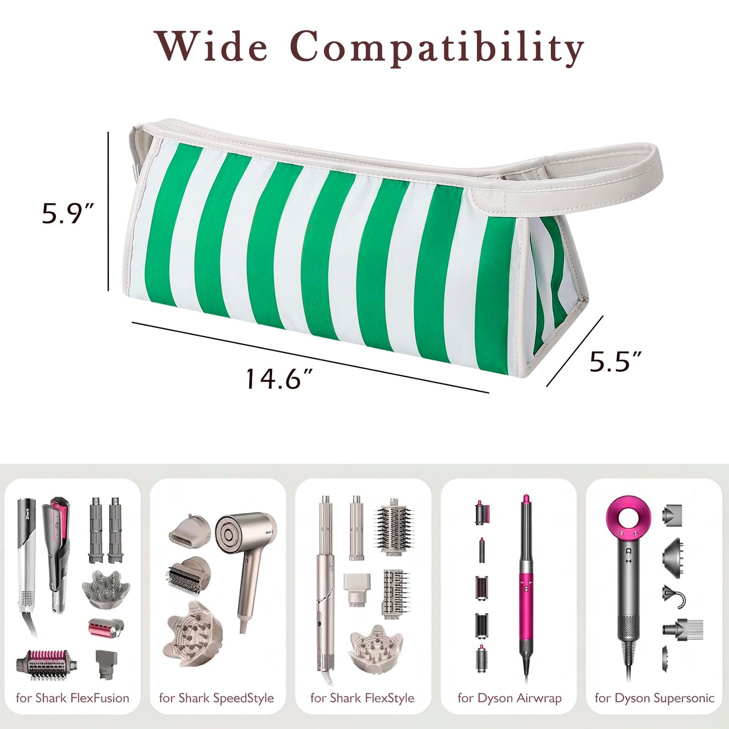 RSRSLEII Striped Hair Tools Travel Bag,Waterproof Hair Styling Accessories Storage Case for Hair Dryer，Flat Irons,Straightener,Curling Iron,Hot Hair Tool Organizer with Dividers（05Green）