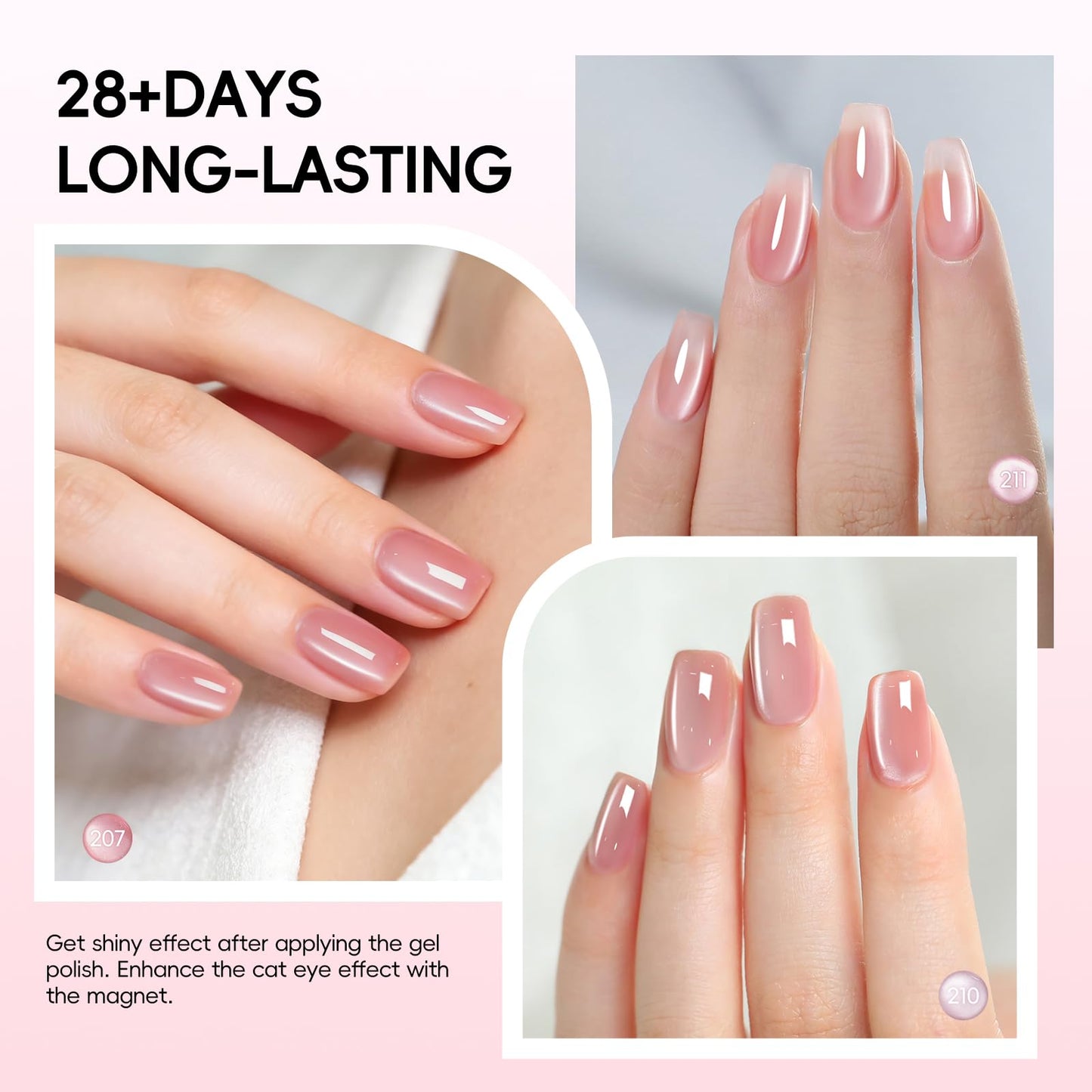 PEACECOLOR Cat Eye Gel Nail Polish Set, 6pcs 10ML Nude Red Pink Gold Jelly Cat Eye Gel Polish with Magnet Soak Off U V Salon DIY Manicure Gifts for Women