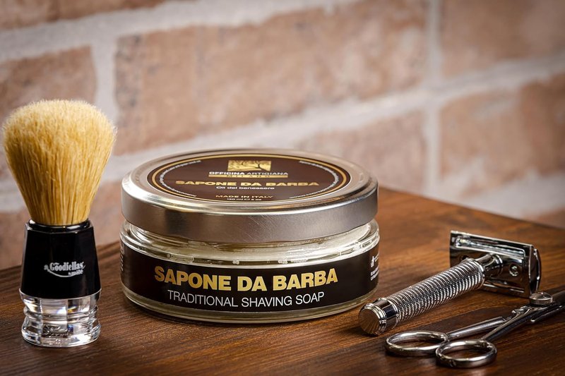 Officina Artigiana Milano Traditional/Original Shaving Soap 150 ml – Luxury Italian Artisan Wet Shaving Soap/Cream with 40% Wellness Oils & Shea Butter – Almond‑Scented – Vegan Skincare