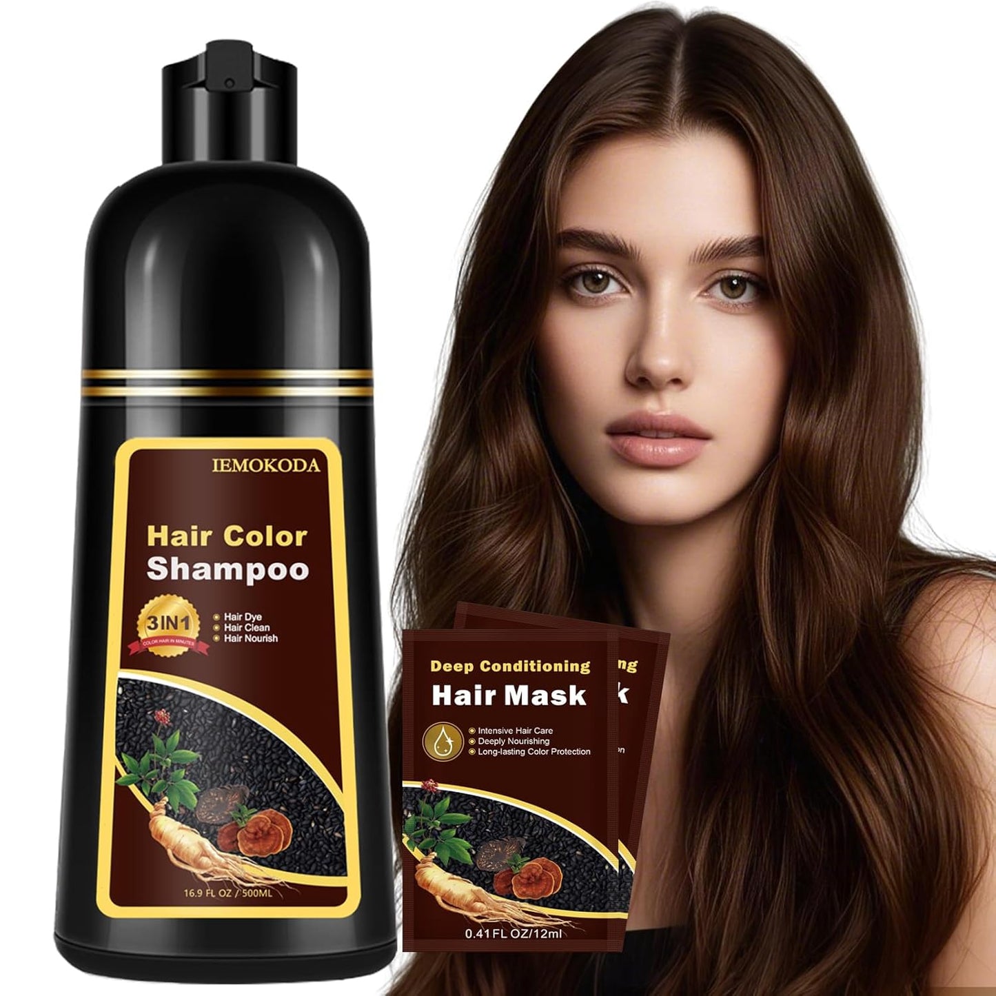 Chestnut Brown Hair Dye Shampoo - 3-in-1 Instant Color for Gray Coverage | 16.9 Fl Oz