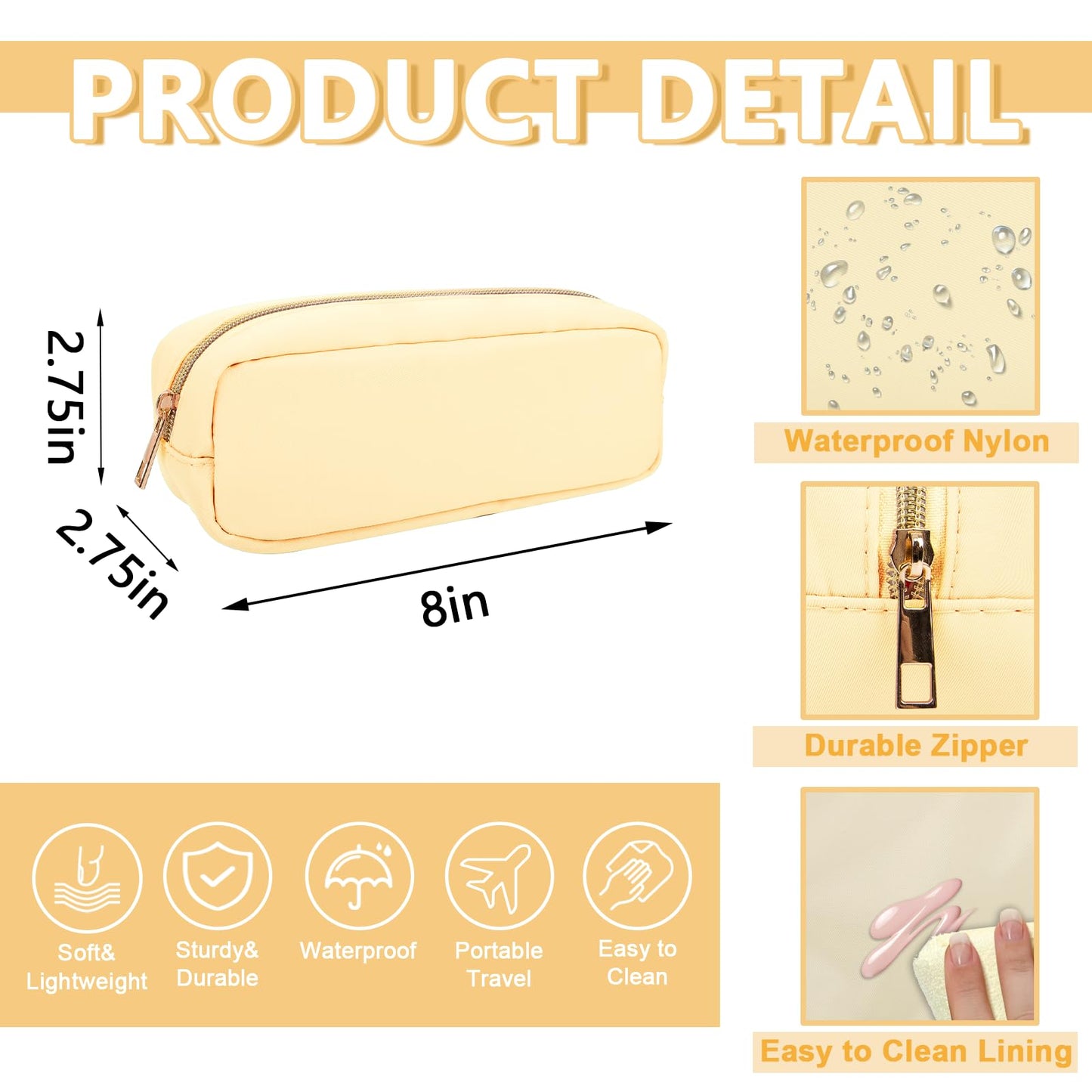 UIXIZQ Small Pencil Case Makeup Bag for Purse, Cute Preppy Nylon Makeup Brush Bag with Zipper, Girls Portable Stationery Storage Case for Office School College (Slim-Sand)