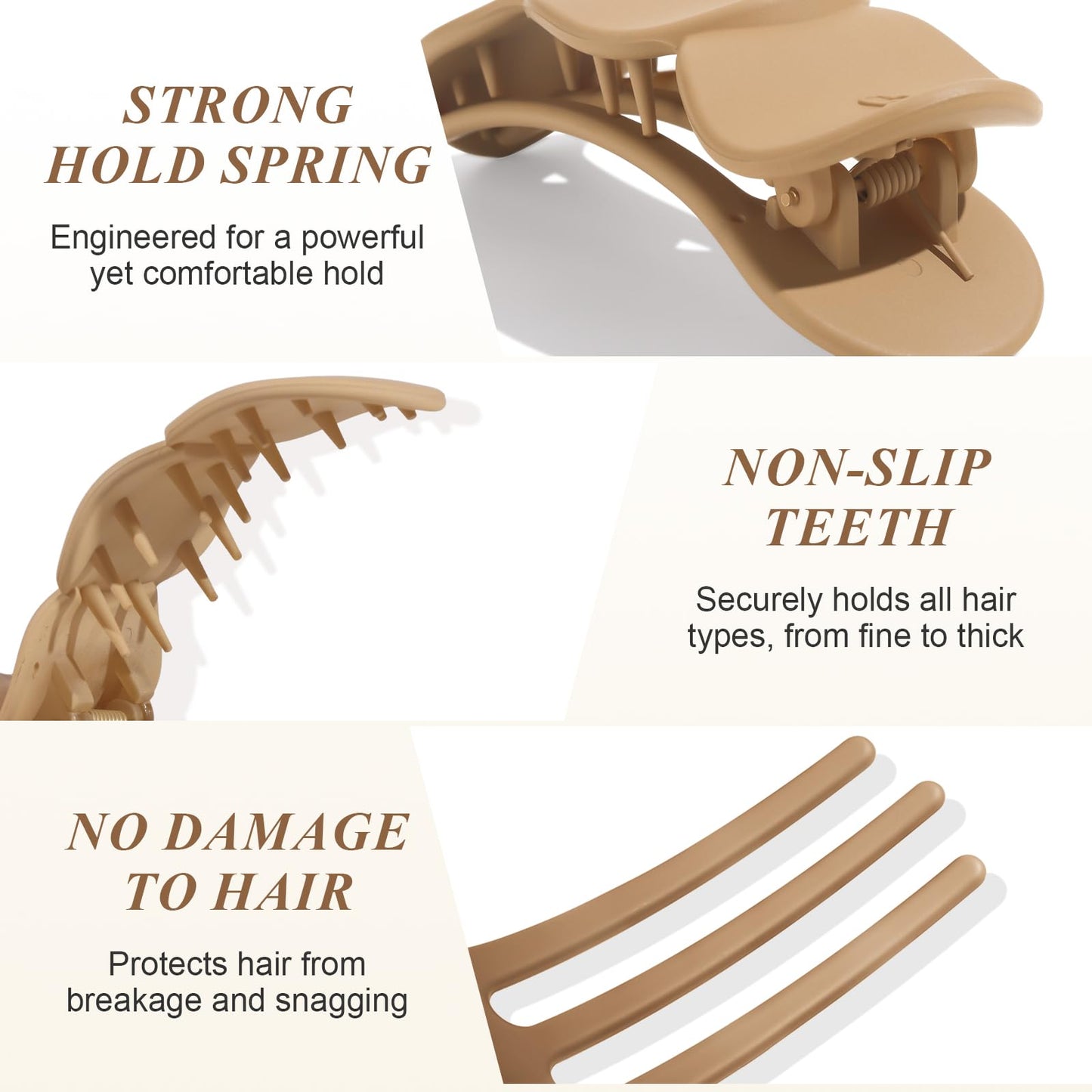 Amlaidu Medium Flat Hair Clips for Women, French Claw Clips Strong Hold for Thick & Thin Hair, Duckbill Hair Clips Non Slip for Driving Yoga - Beige, Light Khaki, Dark Khaki, Black, 4pcs