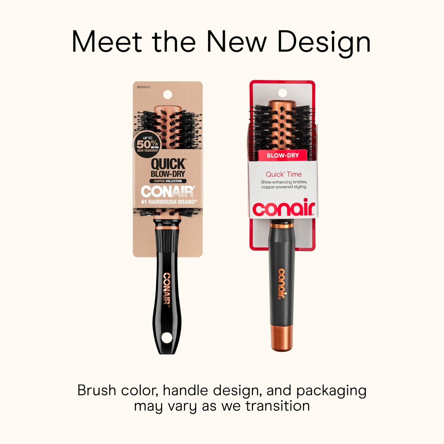 Conair Quick Dry Copper Round Hair Brush for Blow Drying, Blow Out Styler Hairbrush for Voluminous Looks, Nylon & Boar Bristles Help Dry & Style Hair Fast Without Snagging or Pulling, Handle May Vary