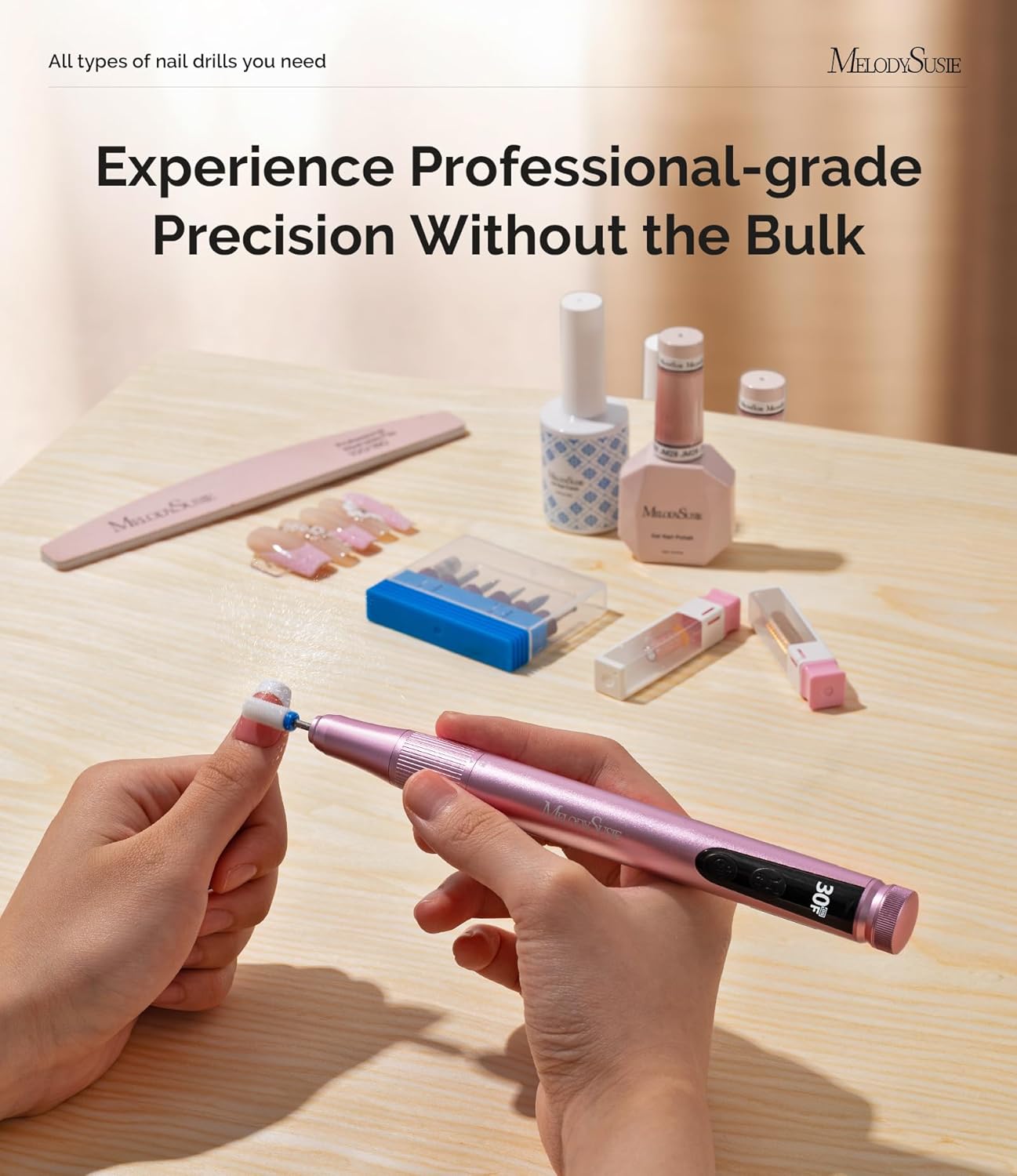 MelodySusie Cordless Nail Drill - 30000RPM E-File with Adjustable Speed & LED Display | Perfect for Manicure & Acrylic Gel Removal
