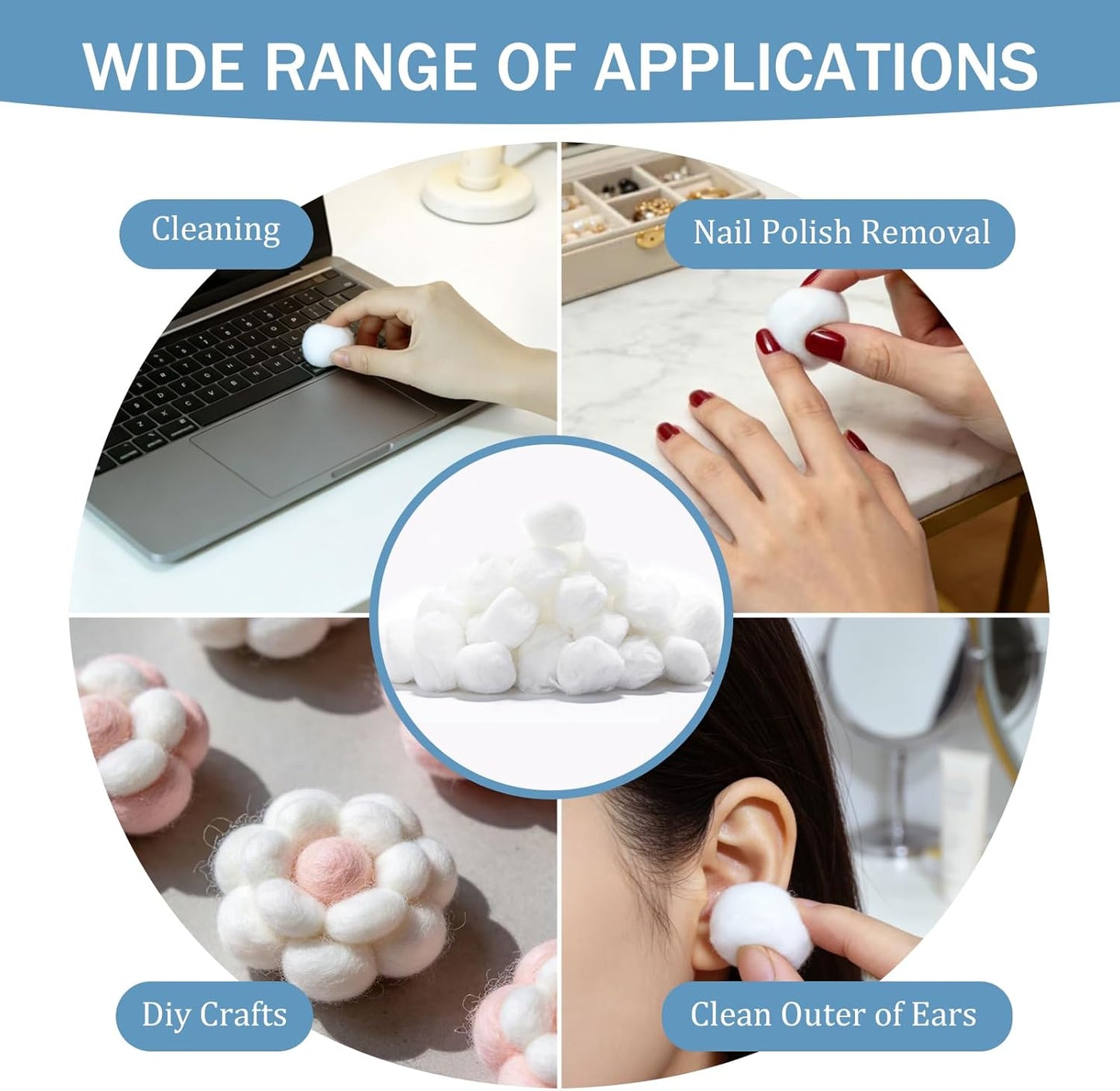 2000 Pcs Cotton Balls - Large Bulk Absorbent Hypoallergenic Soft Cotton for Face, Baby Care, Makeup & Crafts