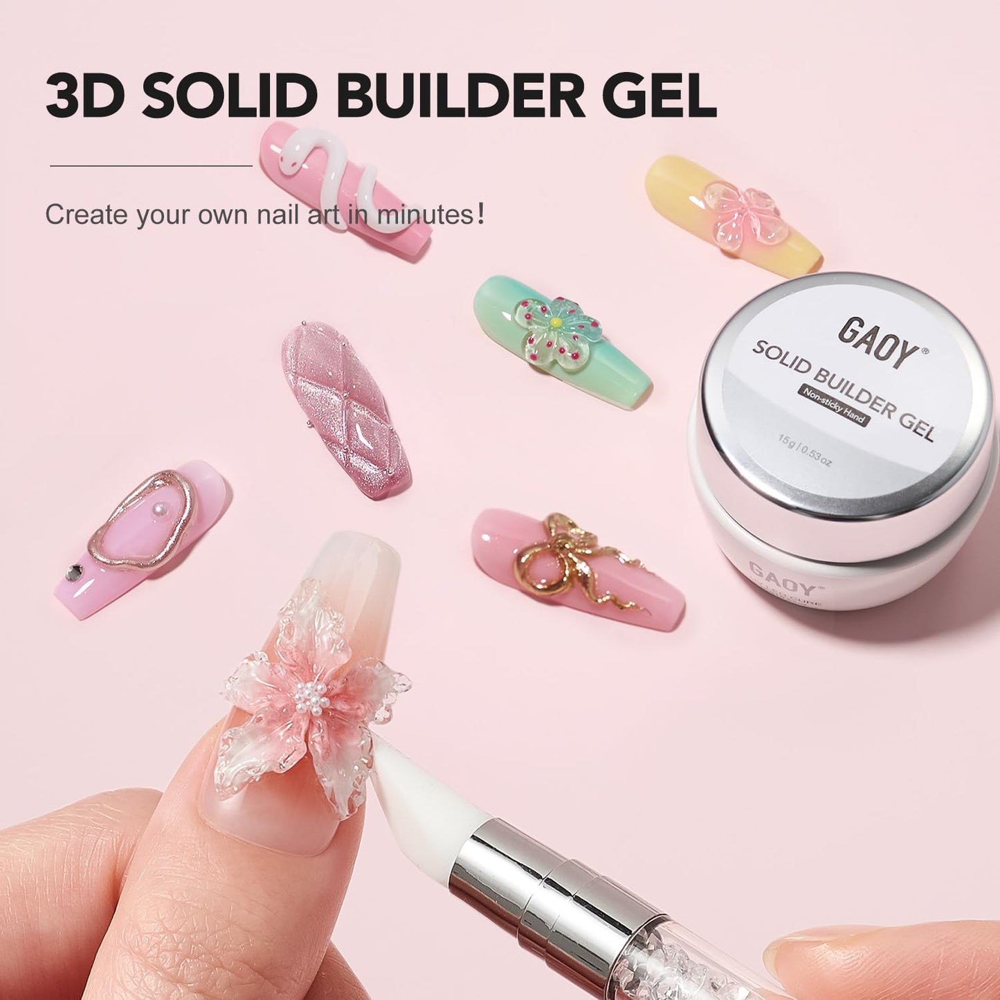 Clear 3D Sculpting Gel for Nail Art - Non-Sticky Hard Builder Gel, 15g for Carving & Molding