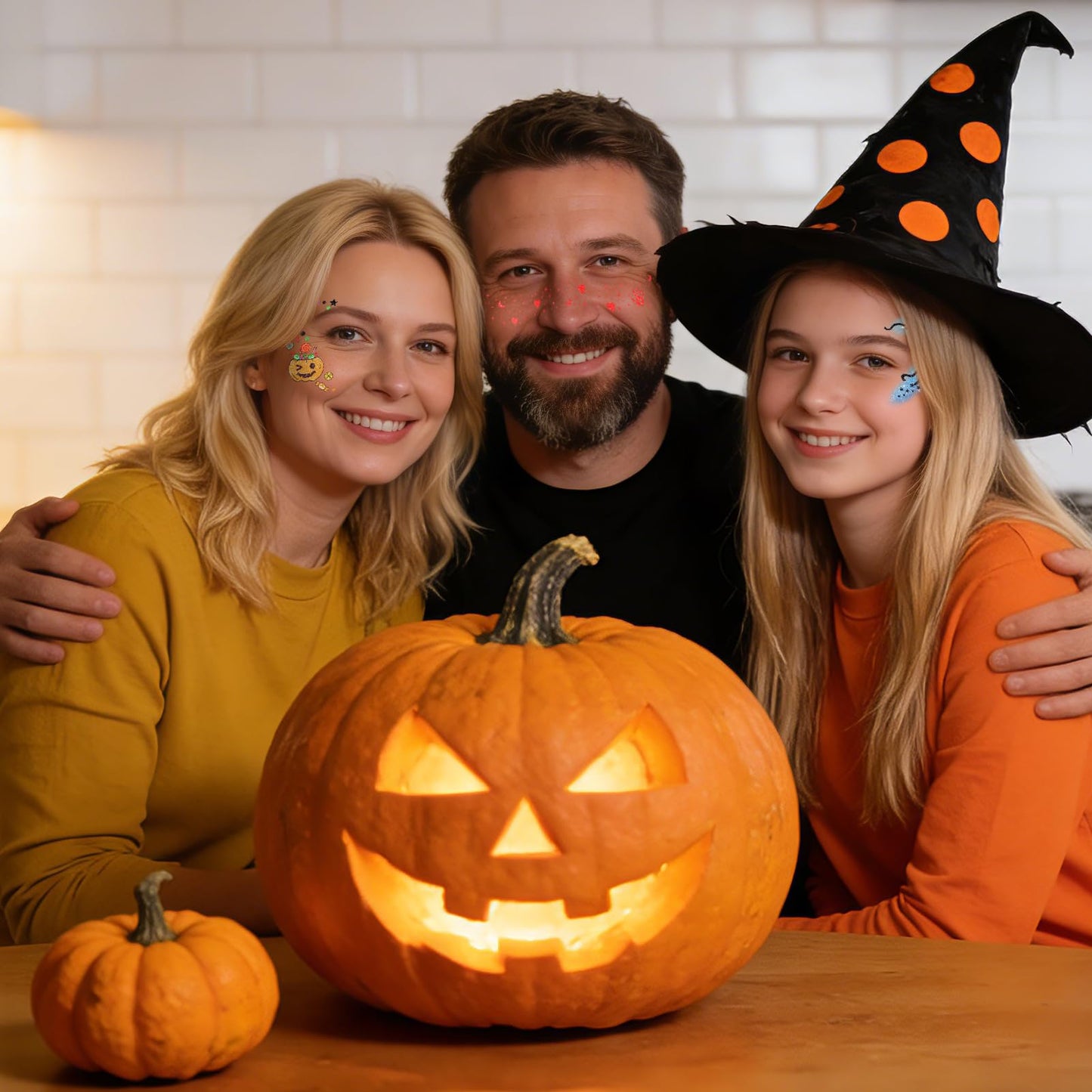 EMOME Halloween Decorations, Halloween Glitter Faux Freckles Face Tattoos with Black Orange Purple Face Gems, Halloween Rave Accessories Face Paint Makeup Kit for Women, Party Supplies