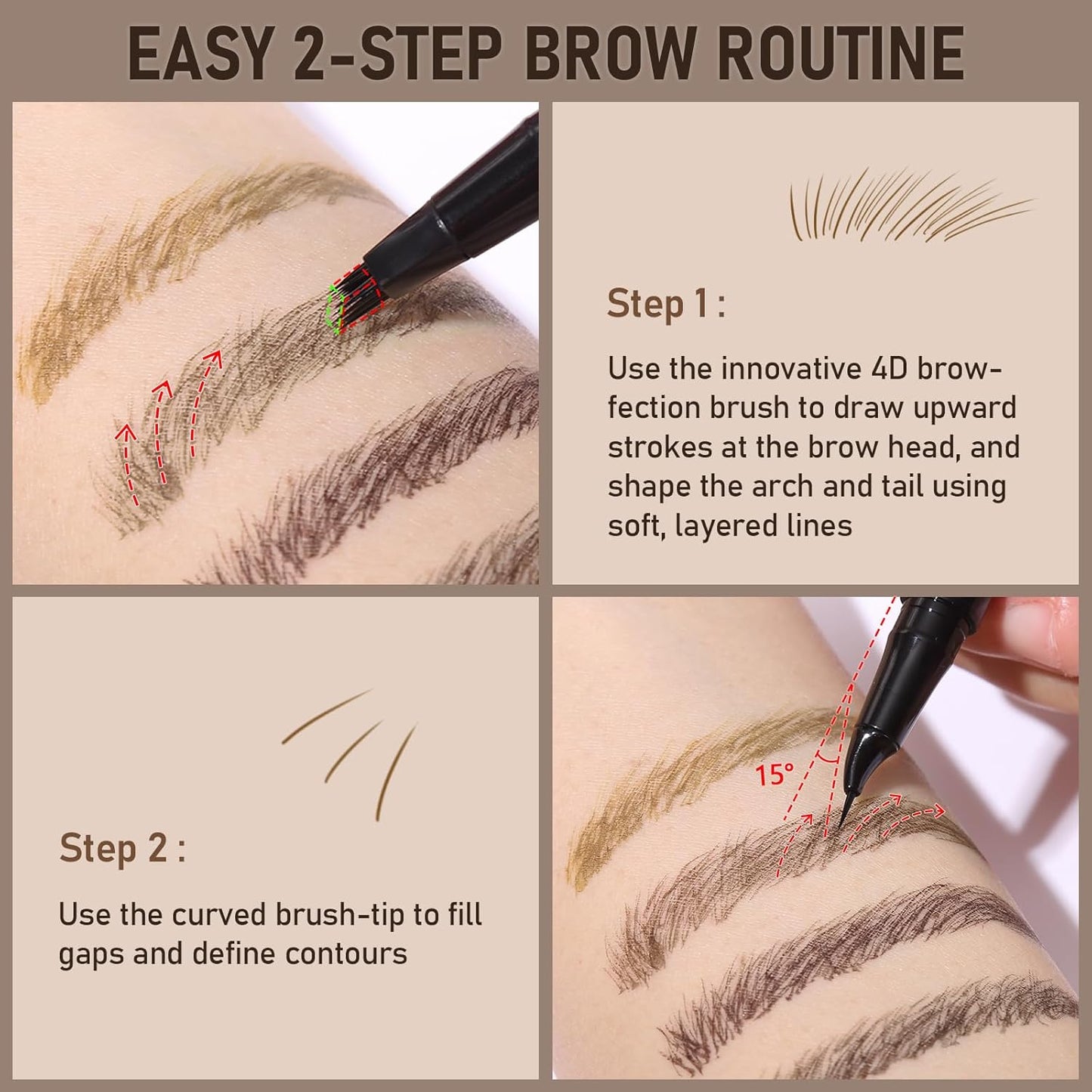 Microblading Eyebrow Pencil - Dual-Ended 2-in-1 Liquid with Curved Tip | Waterproof 4D Brow-Fection in Brown