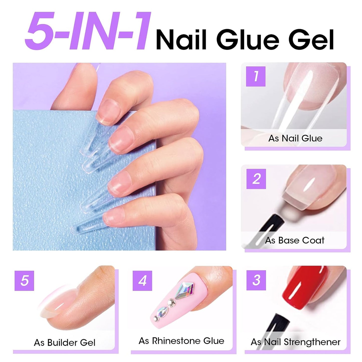 Gellen Gel Nail Glue - Strong Adhesive for False Nail Tips | 15ml Acid-Free Dehydrator