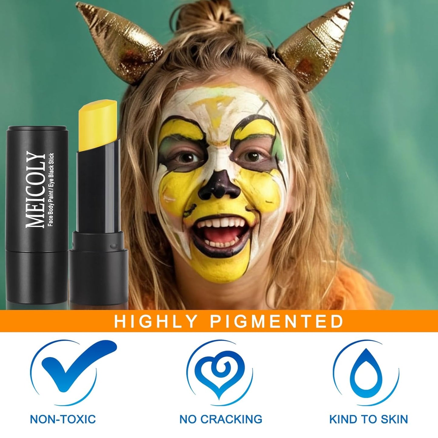 Yellow Eye Black Stick - Waterproof Face Paint for Sports & Halloween | Ideal for Baseball, Softball, Football, Lacrosse