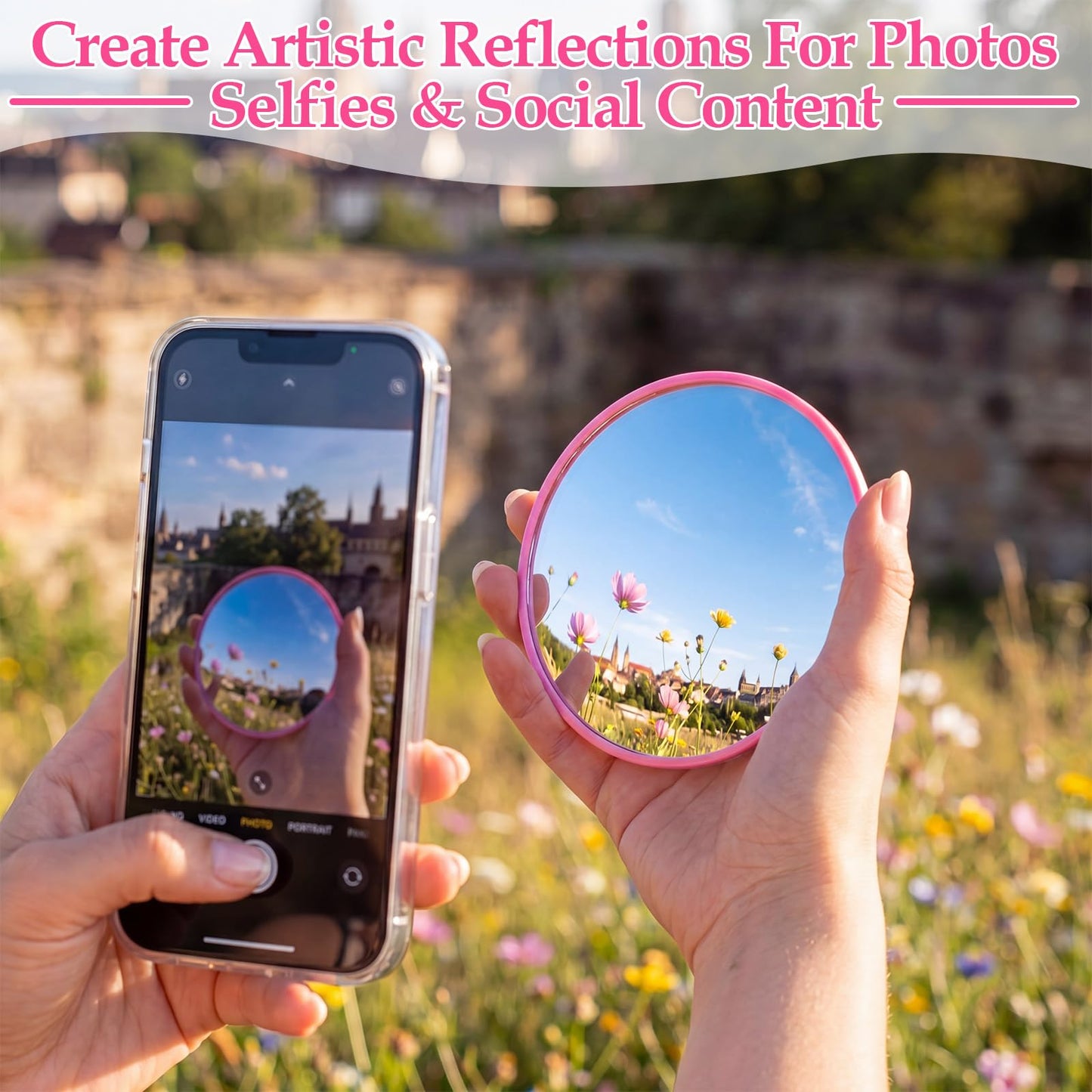 Chumia 12 Pcs Convex Mirror Bulk Handheld 2.95" 3.75" Travel Selfie Small Round Convex Mirror Makeup Touch Back to School for Phone Photos Selfies Outdoor