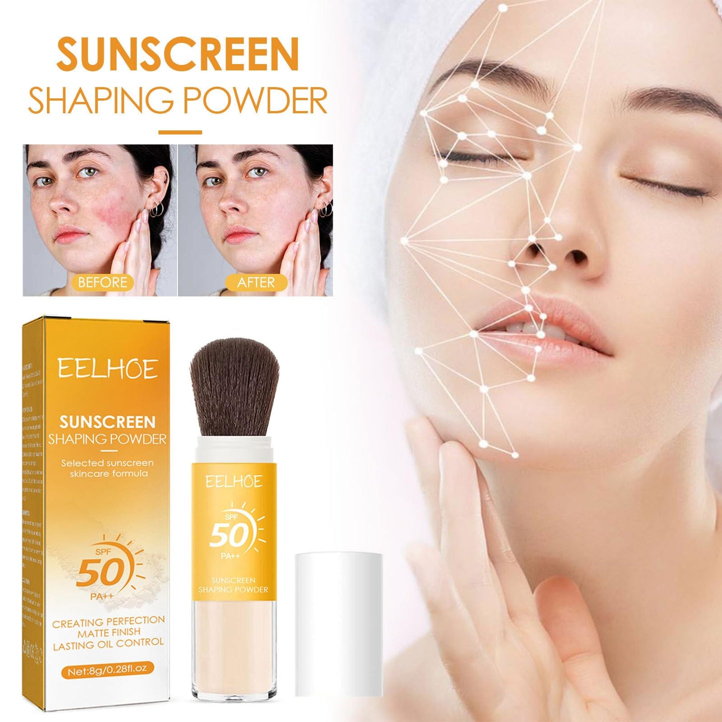 Dulele 2PCS Sunscreen Setting Powder,Mineral Matte Finish Loose Face Powder, SPF 50, Natural, Translucent, Oil Control, Minimizes Fine Lines & Pores