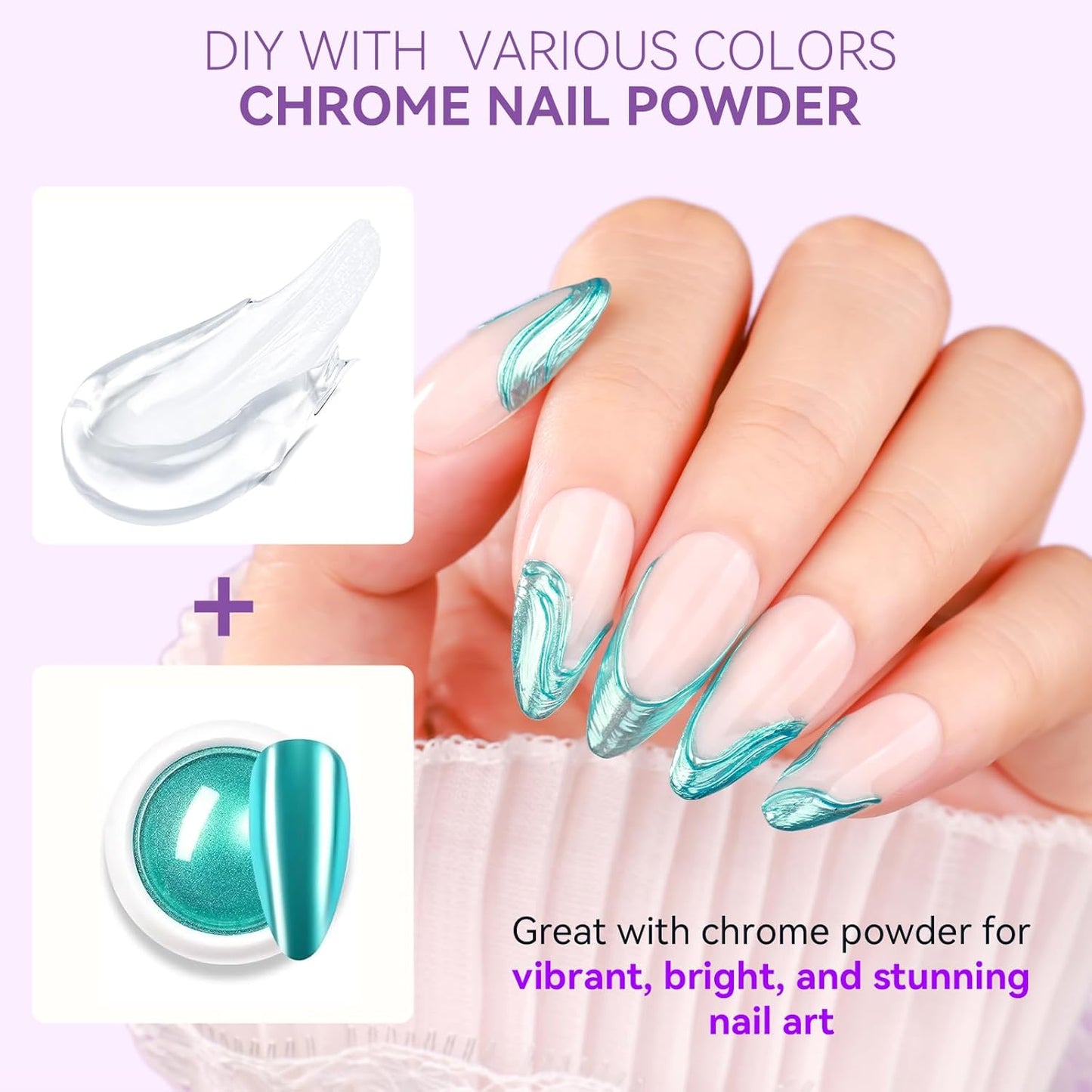 3D Gel Nail Art - Clear Painting Gels for Chrome Powder | No Wipe Sculpting & Carving Gels, 0.28 fl. oz