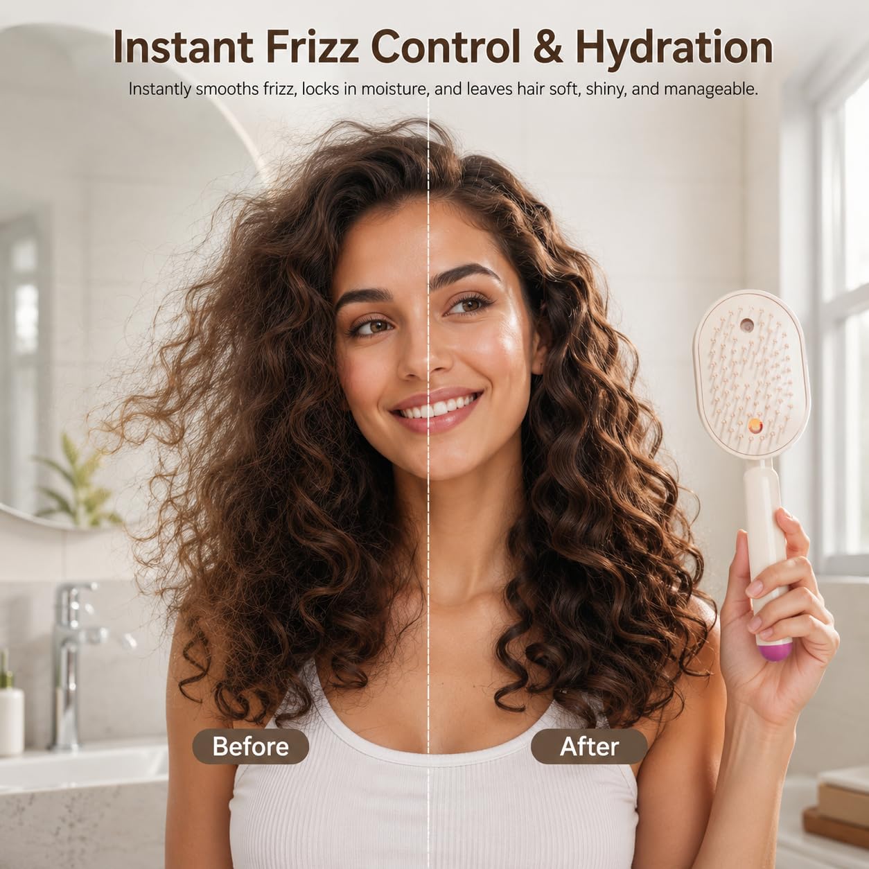 Electric Spray Massage Comb Rechargeable 3 in 1 Water Mist 8 54 x 3 07 Self Cleaning Detangling Brush Pink