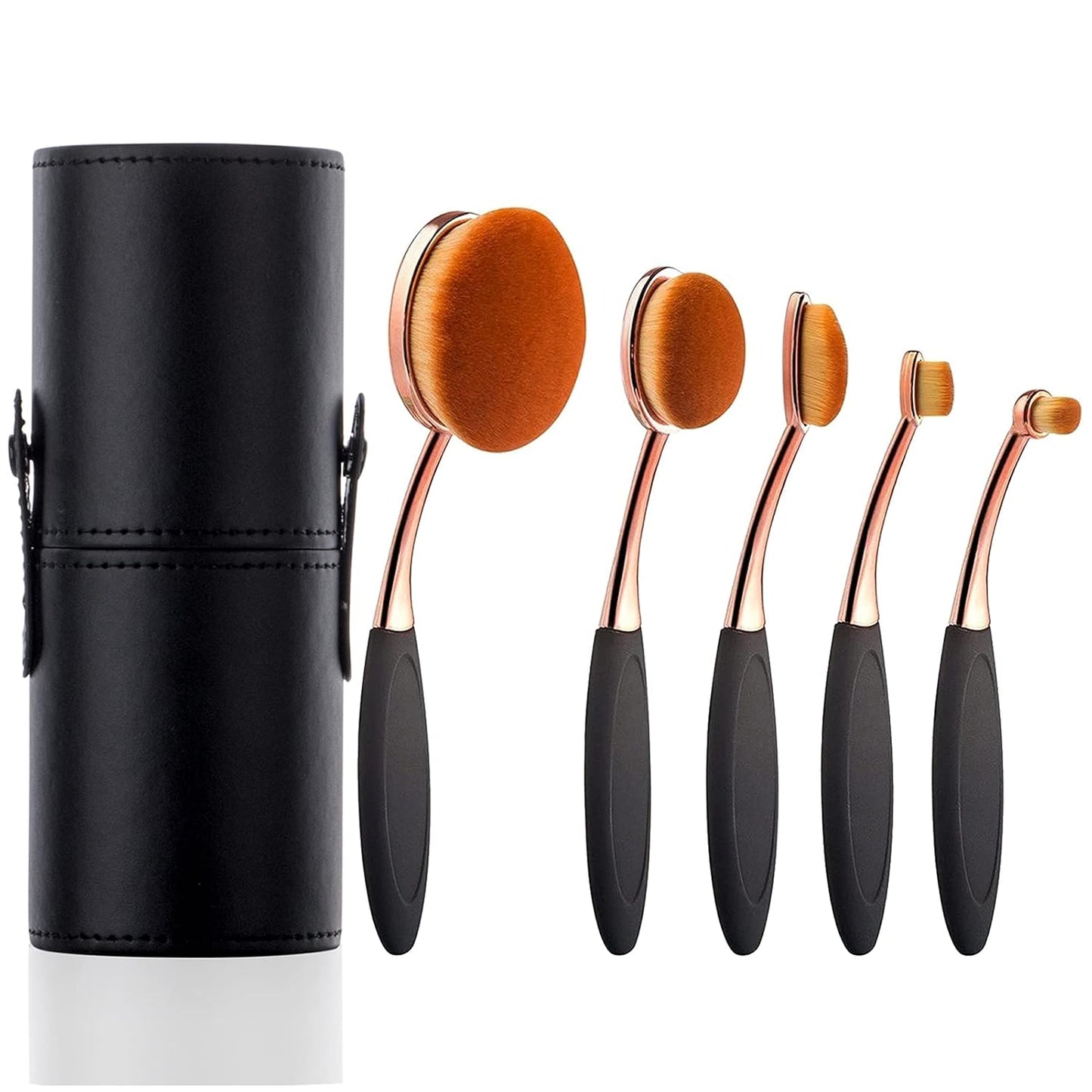 Oval Foundation Brush Set - 5 Pcs Toothbrush Makeup Brushes for Fast, Flawless Liquid & Cream Application