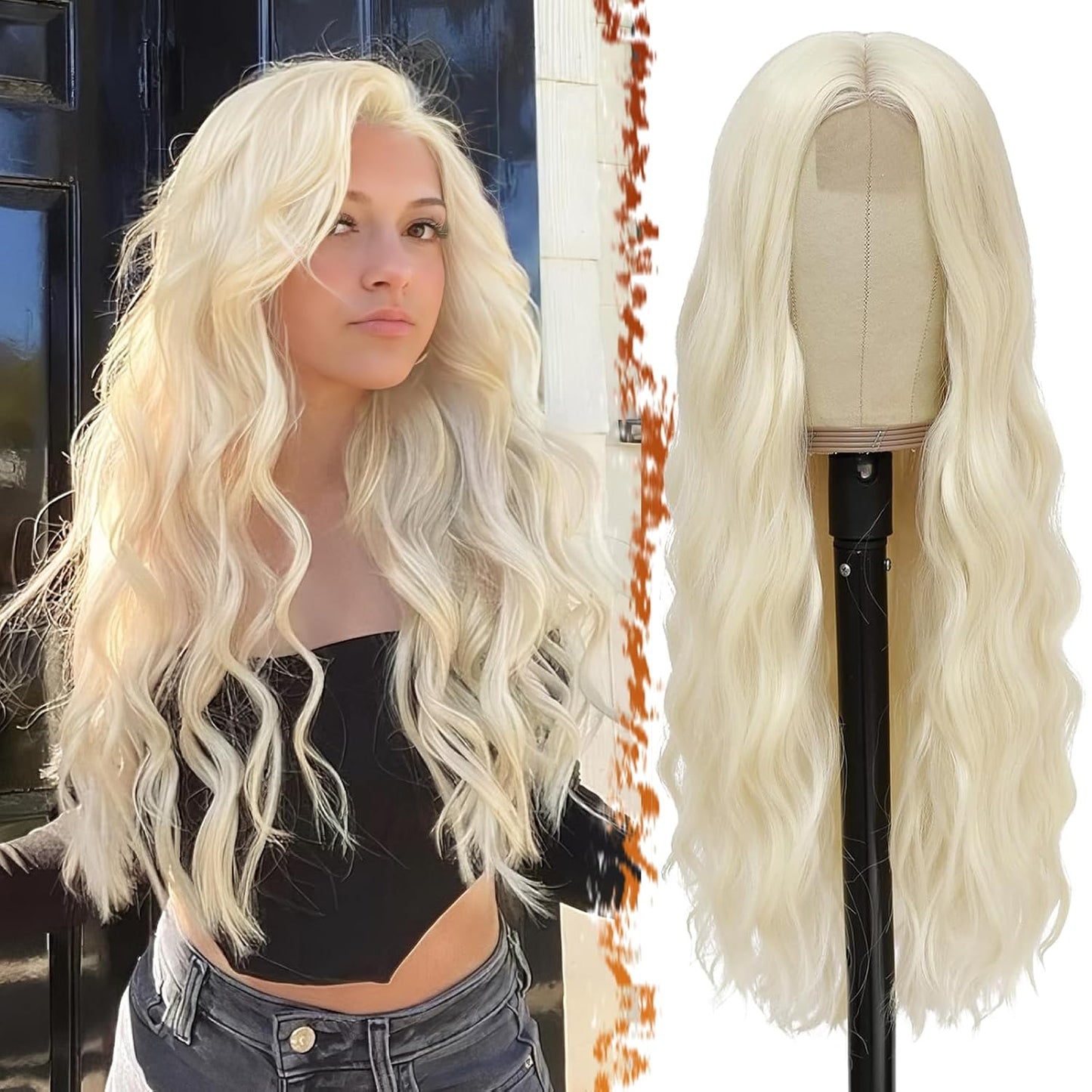 18 Inch Wavy Beige Blonde Wig - Medium Length Synthetic Wig for Women | Natural Soft Waves for Daily Wear & Parties
