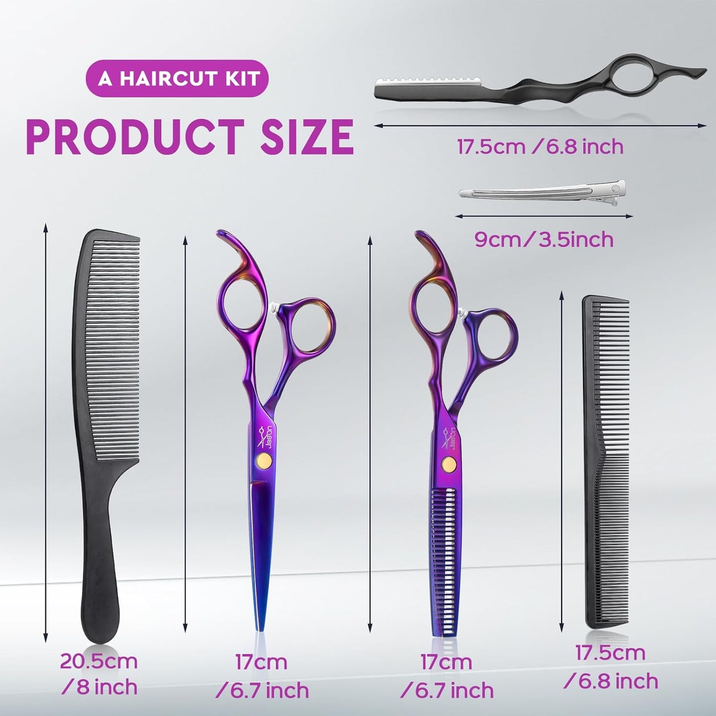 Professional Hair Cutting Scissors Set - 10 PCS with Thinning Shears & Straight Shears for Men and Women | Purple