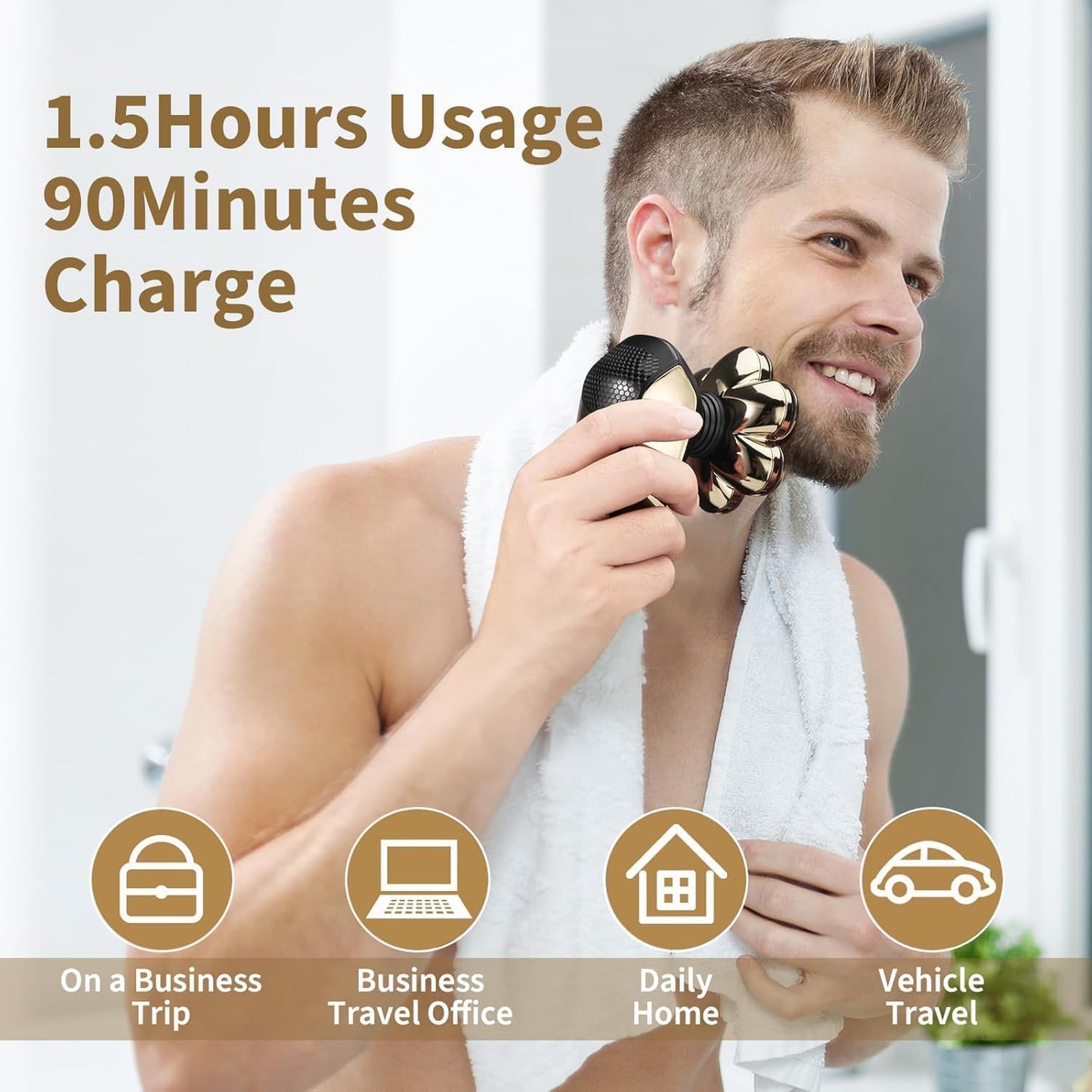 Head Shaver for Bald Men - 5-in-1 Electric Razor | IPX7 Waterproof Grooming Kit, Turbo Speed & Precision Blades - Little Gold