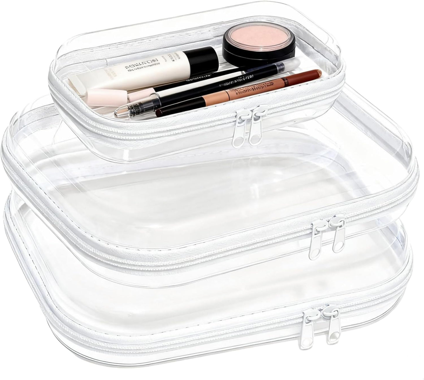 Clear Hard Plastic Zipper Case Set - Portable Travel Organizer for Makeup, Toys, Snacks | 3PCS