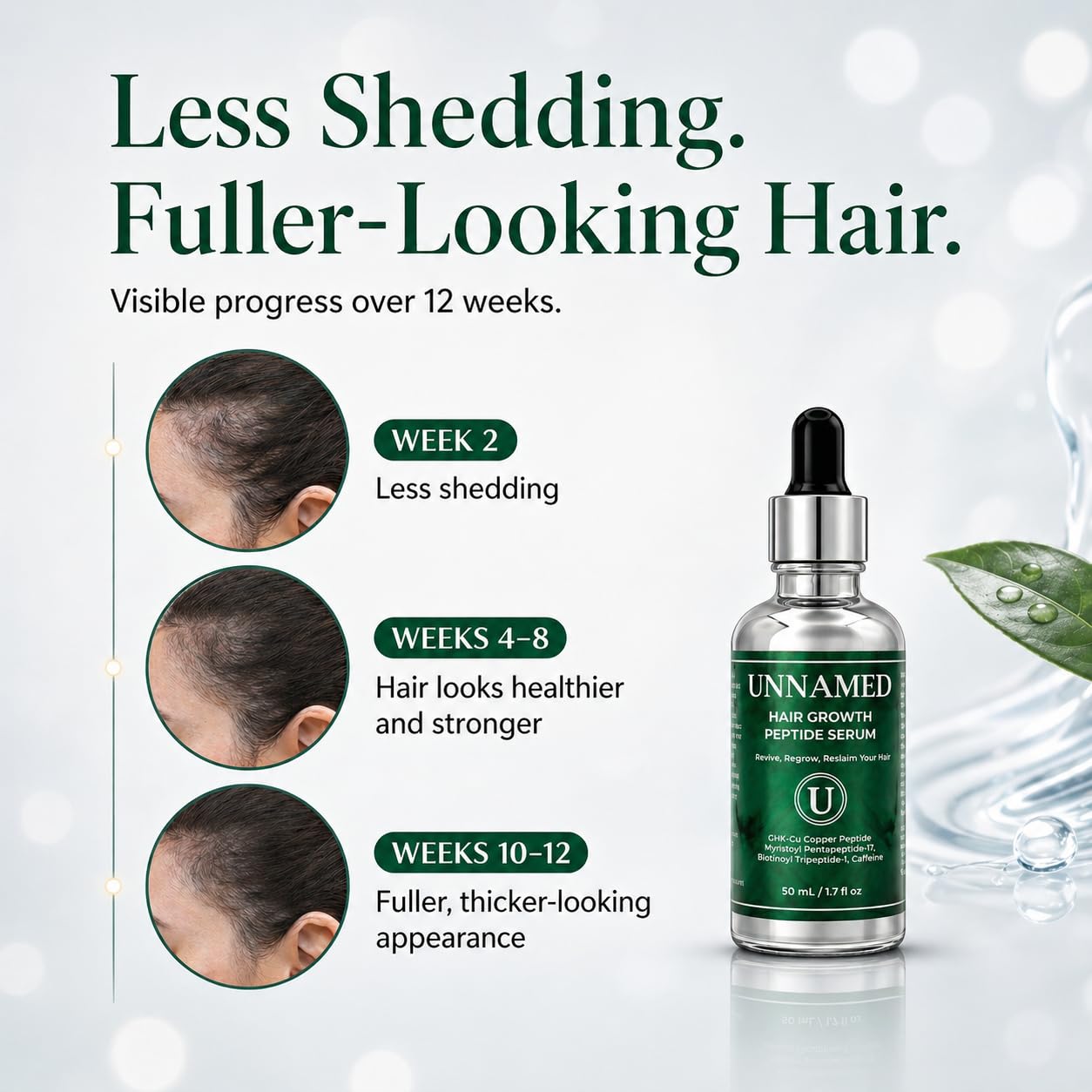 UNNAMED Multi-Peptide Hair Growth Serum for Thicker Fuller Hair – Lightweight Daily Scalp Treatment with Peptides – Non-Greasy, Fragrance Free, Made in USA - Dropper