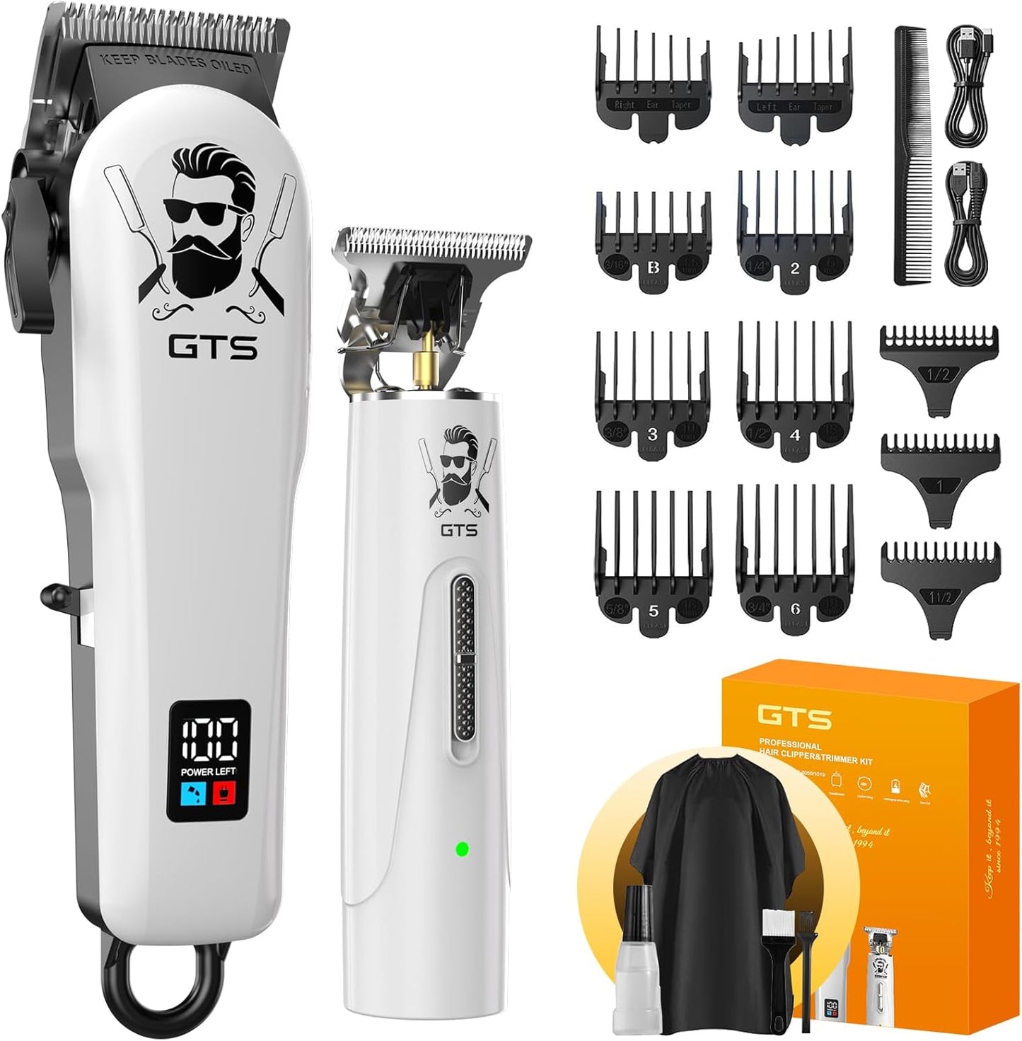 GTSPro Hair Clippers for Men - Electric Trimmer Set with Box | Professional Barber Clippers in White