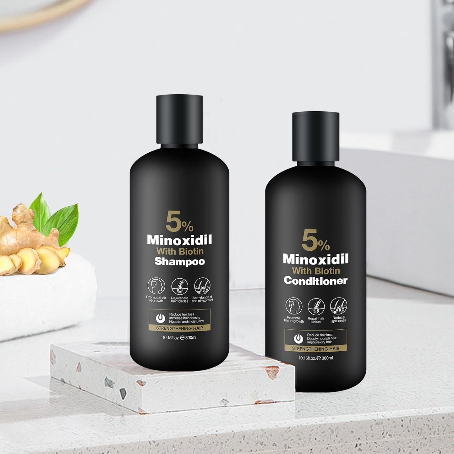 Minoxidil Shampoo & Conditioner Set for Hair Growth - Biotin & Ginseng Formula | 600ml Duo for Thicker, Fuller Hair