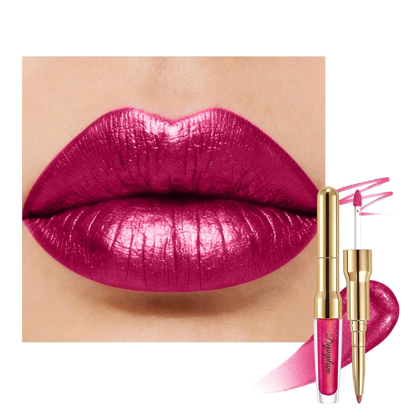 Pink Metallic Lipstick & Lip Liner Combo - Waterproof, Smudgeproof Shimmer Finish | Long Lasting Nude (GB24 Mauve Babe)