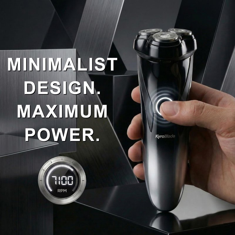 KyroBlade Electric Shaver for Men, 7100 RPM Rotary Razor with 3D Floating Heads & Pop-Up Trimmer, IPX7 Waterproof Wet & Dry, 150-Min Runtime, LED Battery Display, Travel Lock, USB-C, Black/Silver