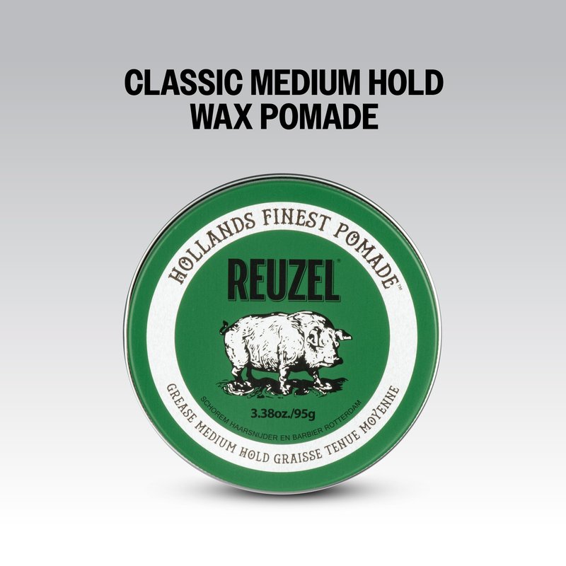 REUZEL Green Grease Pomade, Medium All Day Hold, Oil-Based Styling Wax, Medium Shine, Easy To Wash Out, For All Hair Types