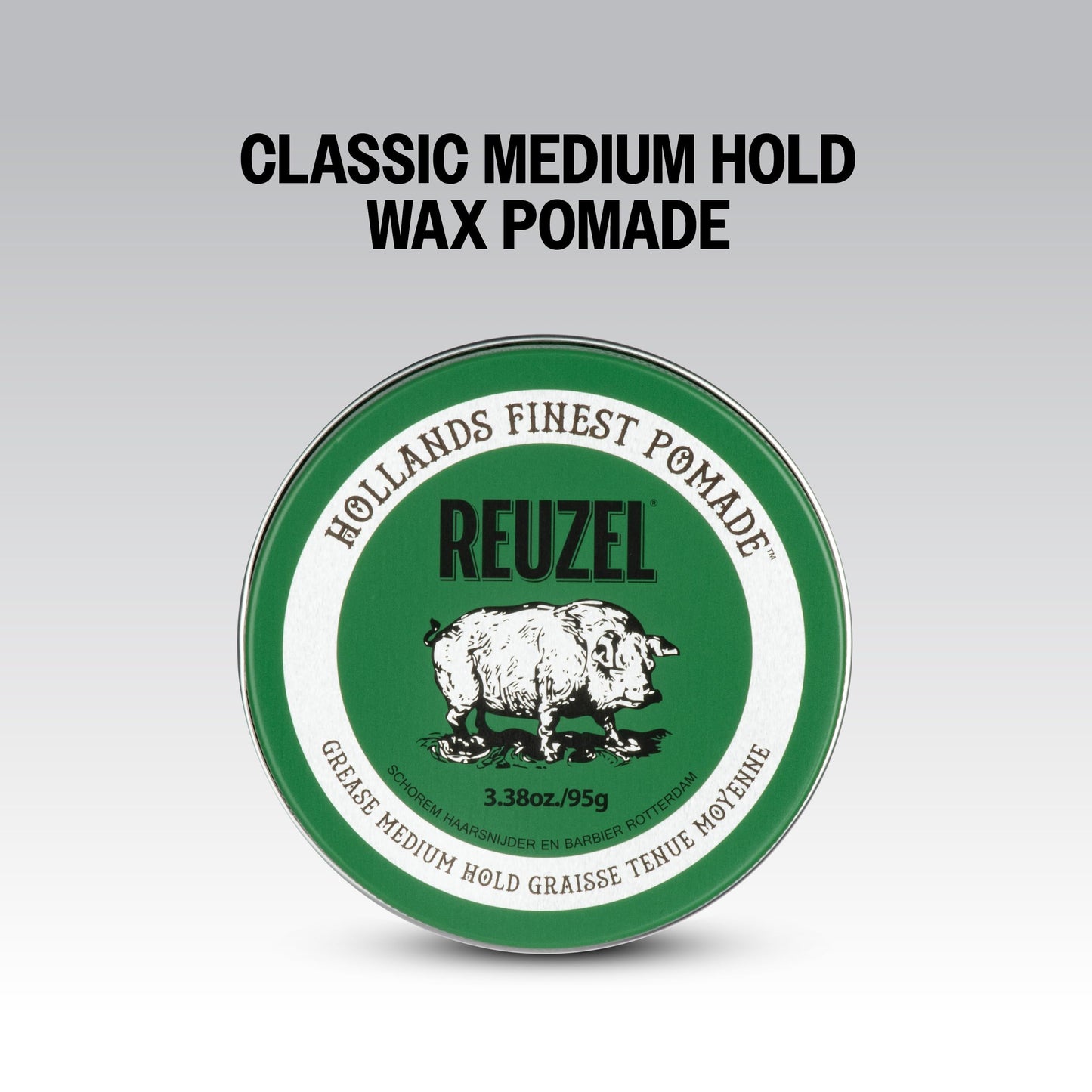 REUZEL Green Grease Pomade, Medium All Day Hold, Oil-Based Styling Wax, Medium Shine, Easy To Wash Out, For All Hair Types